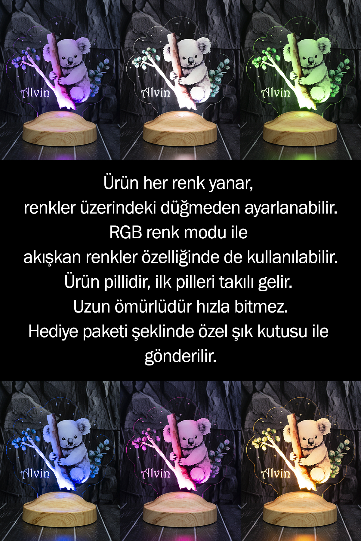 SEVGİLAMBASI Koala Ağaca Sarılan Gece Lambası Sevimli Çocuk Bebek Odası Lambası Doğum Günü Hediyesi Uyku Arkadaşı fotoğrafı 6 (önizleme)