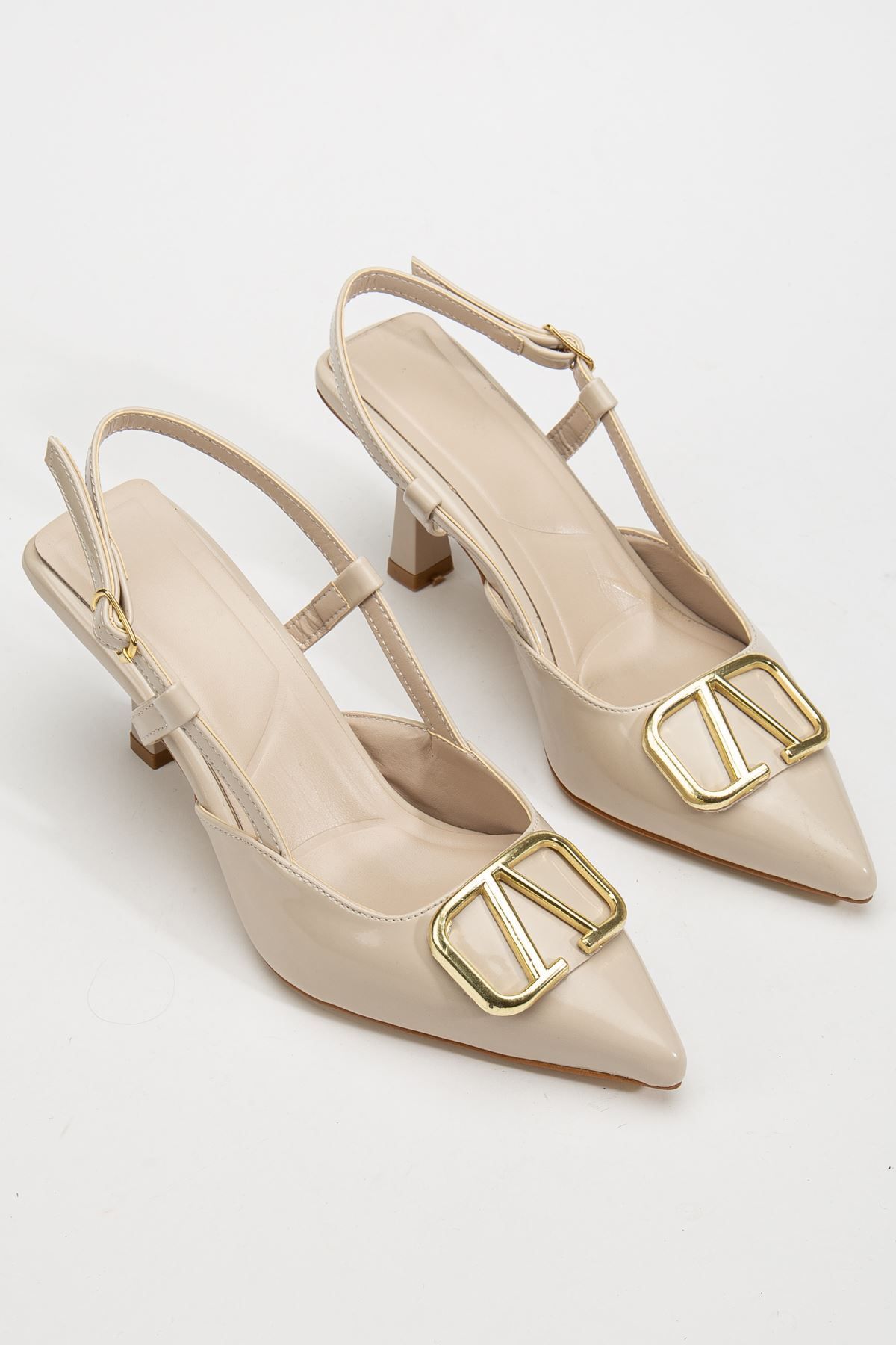 Hayalimdeki Ayakkabı-Lianne Cream Patent Leather Buckle Detailed Thin Heeled Shoes 1