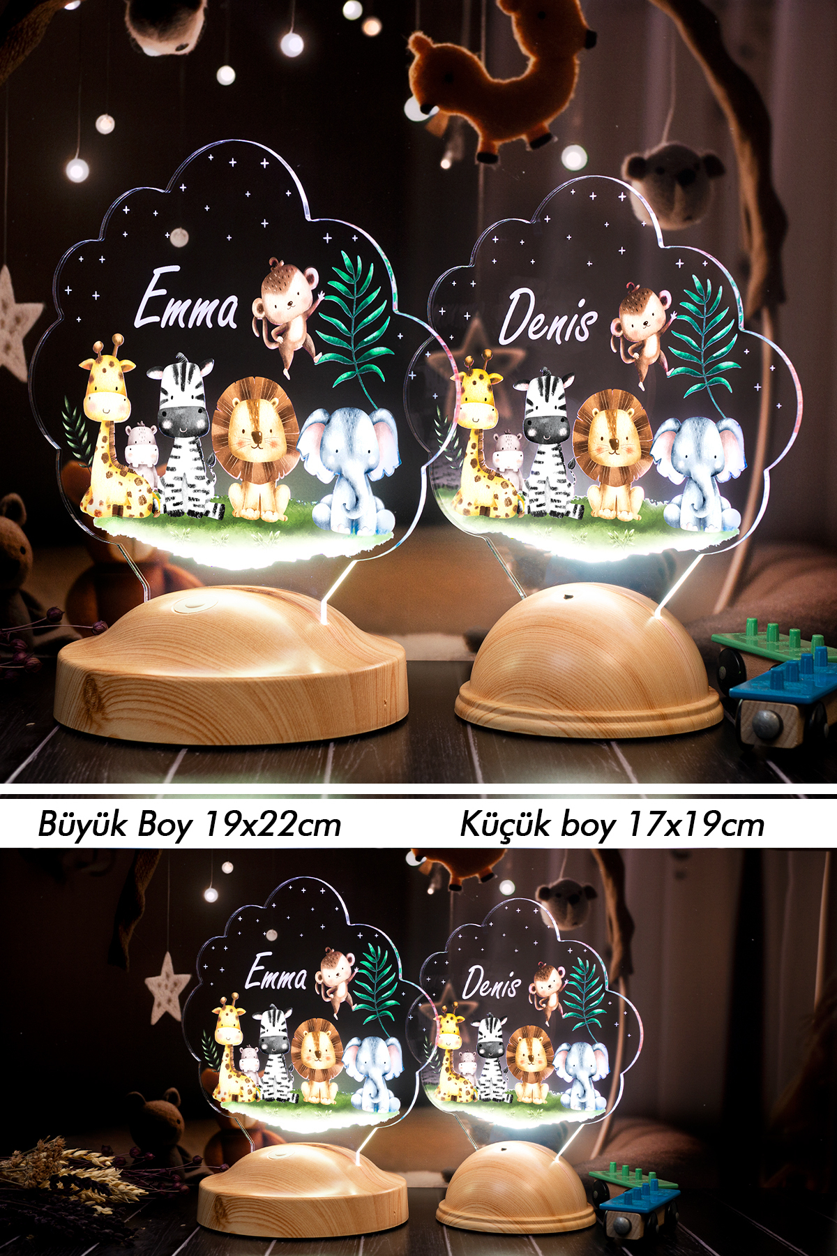 SEVGİLAMBASI Safari Temalı Bebek Odası Gece Lambası, Safari Konseptli Çocuk Doğum Günü, Hayvanlar Bebek Hediyesi fotoğrafı 5 (önizleme)