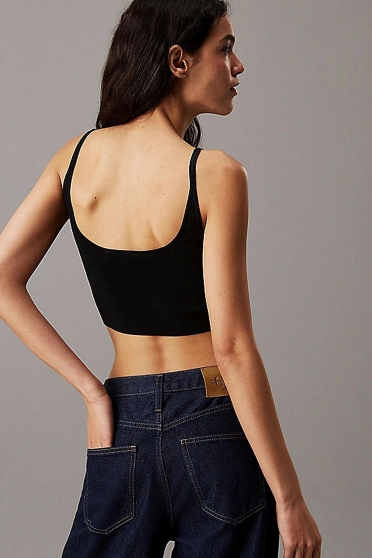 Calvin Klein-Women's Stretchy Knit V-Neck Strap Black Undershirt 2