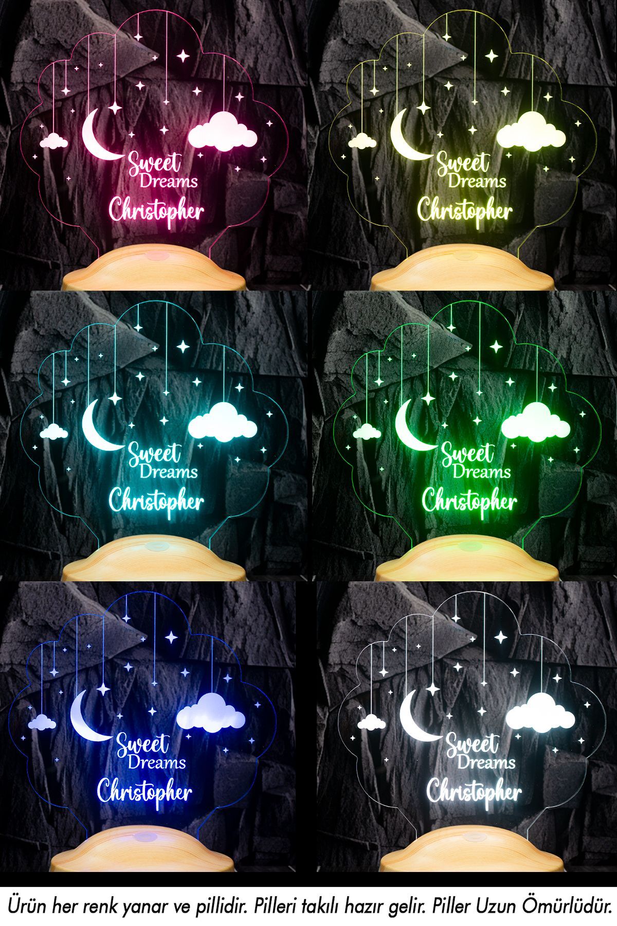 SEVGİLAMBASI Çocuk Odası Bulutlu Gece Lambası, Isimli Bebek Hediyesi Led Lamba, Çocuk Odası Dekoru fotoğrafı 4 (önizleme)