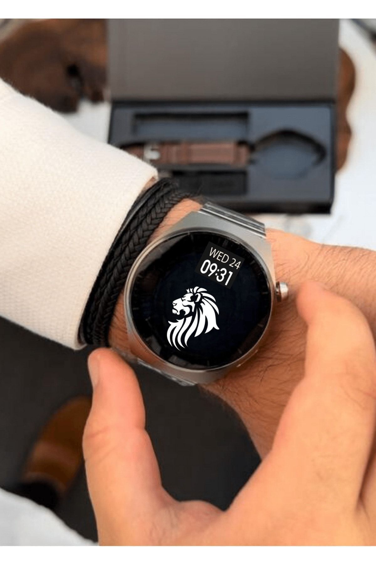 LionQuality Erkek Gümüş Akıllı Saat Watch 4 Pro 3 Kordonlu Ios Ve Android Uyumlu Deri Silikon Çelik Huawei Watch-1