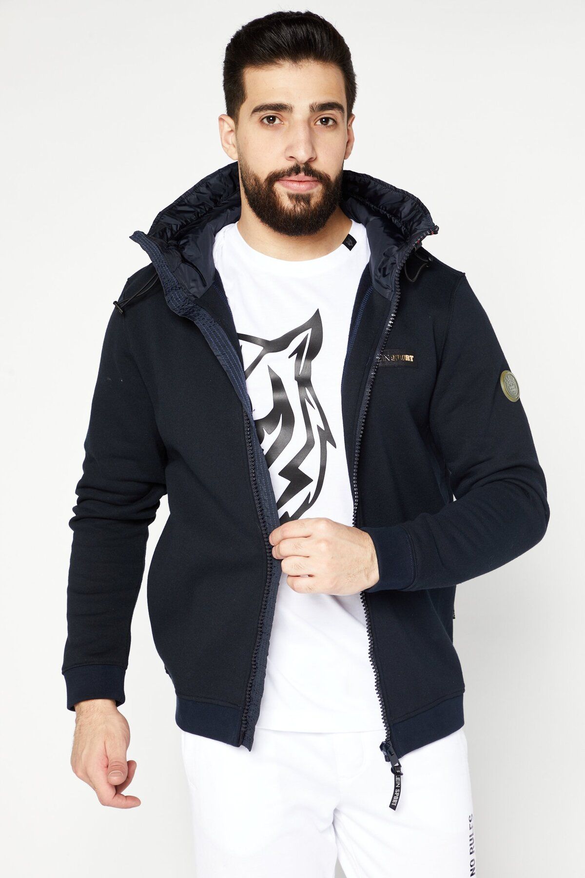 Plein Sport-Men Sportswear Fit Long Sleeve Brand Logo Jacket, Navy 1