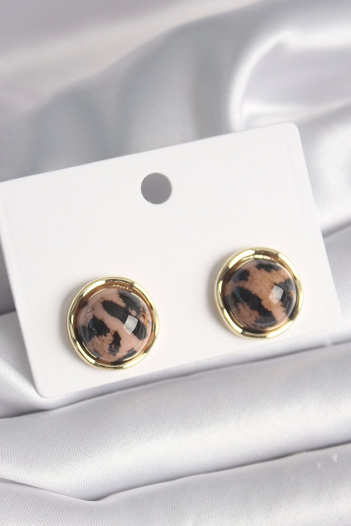 Eng-Brass Gold Color Circle Tiger Pattern Model Women's Earrings - Tj-Bkp9726 1