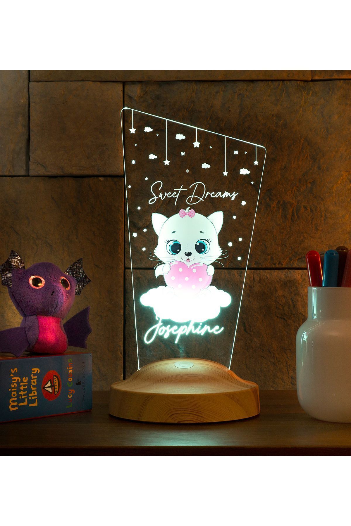 SEVGİLAMBASI Pembe Kitty Kedicik Bebek Odası Gece Lambası, Kız Çocuklara Özel Hediye, Kedi Tasarımlı Led Lamba fotoğrafı 7 (önizleme)