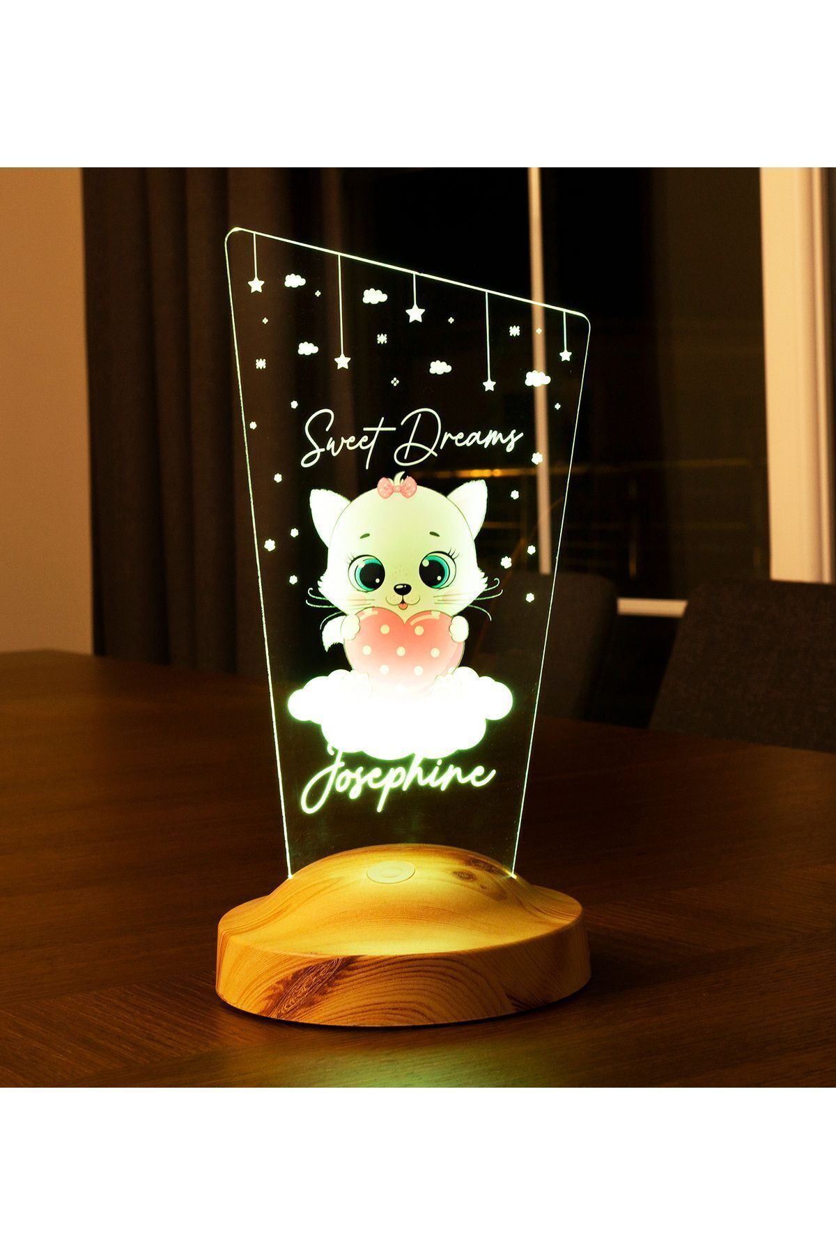 SEVGİLAMBASI Pembe Kitty Kedicik Bebek Odası Gece Lambası, Kız Çocuklara Özel Hediye, Kedi Tasarımlı Led Lamba fotoğrafı 5 (önizleme)