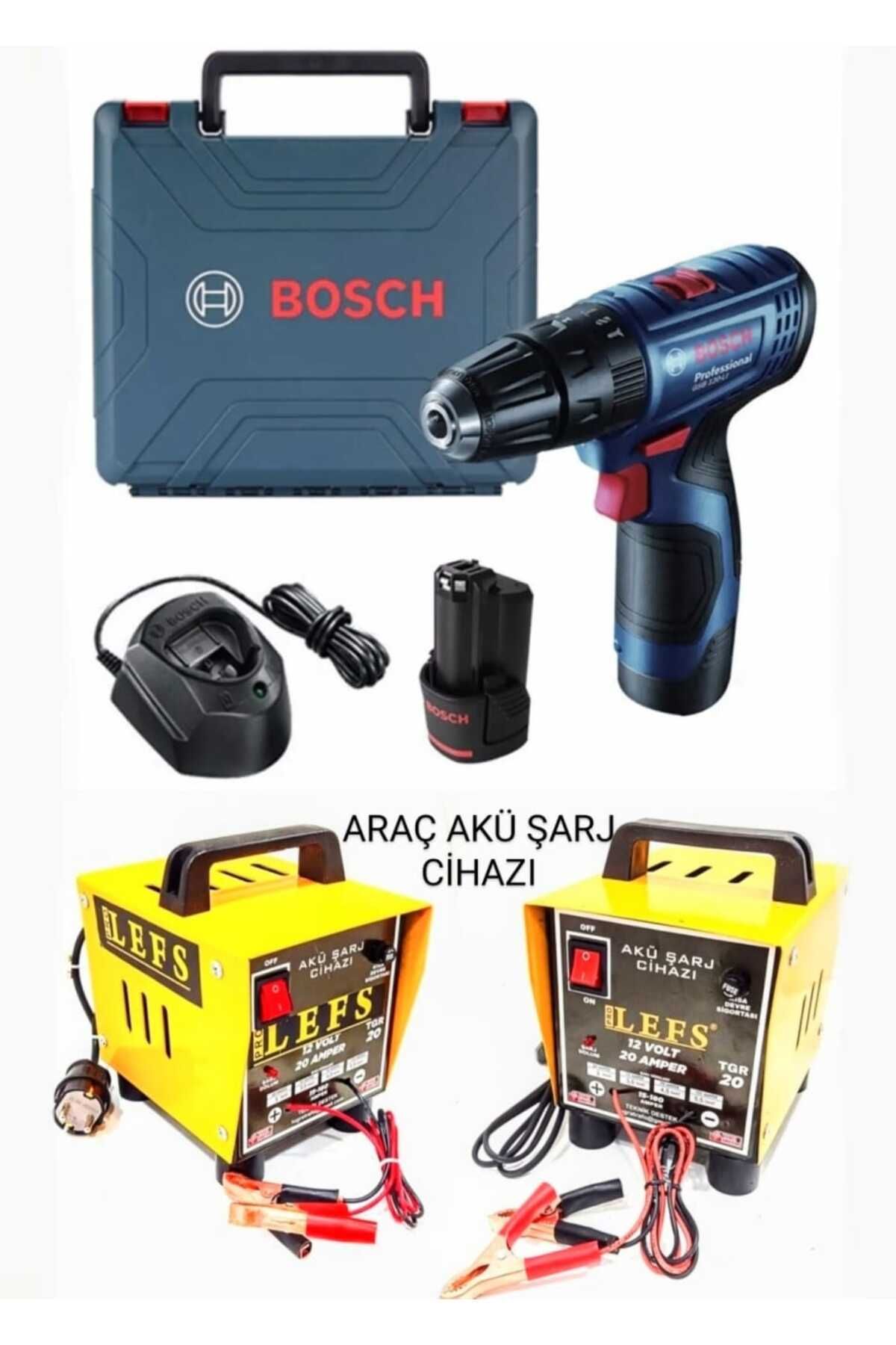 Bosch Gsb 120 li Darbeli Akülü Vidalama (Çift) Batarya ve Prolefs 12 V 20 Ah Akü Şarj Cihazı