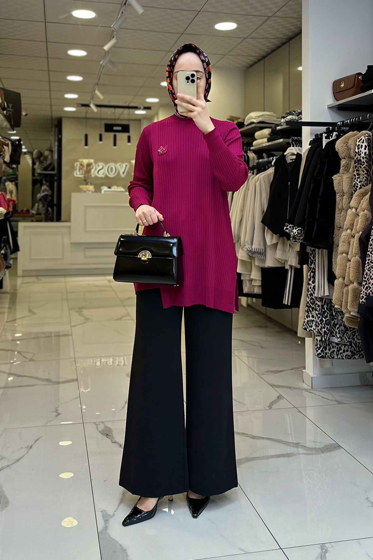 بلوز صورتی زنانه لباس دستمال قلاب گره دار FUCHSIA RAYON TUNIC اورجینال Vosse