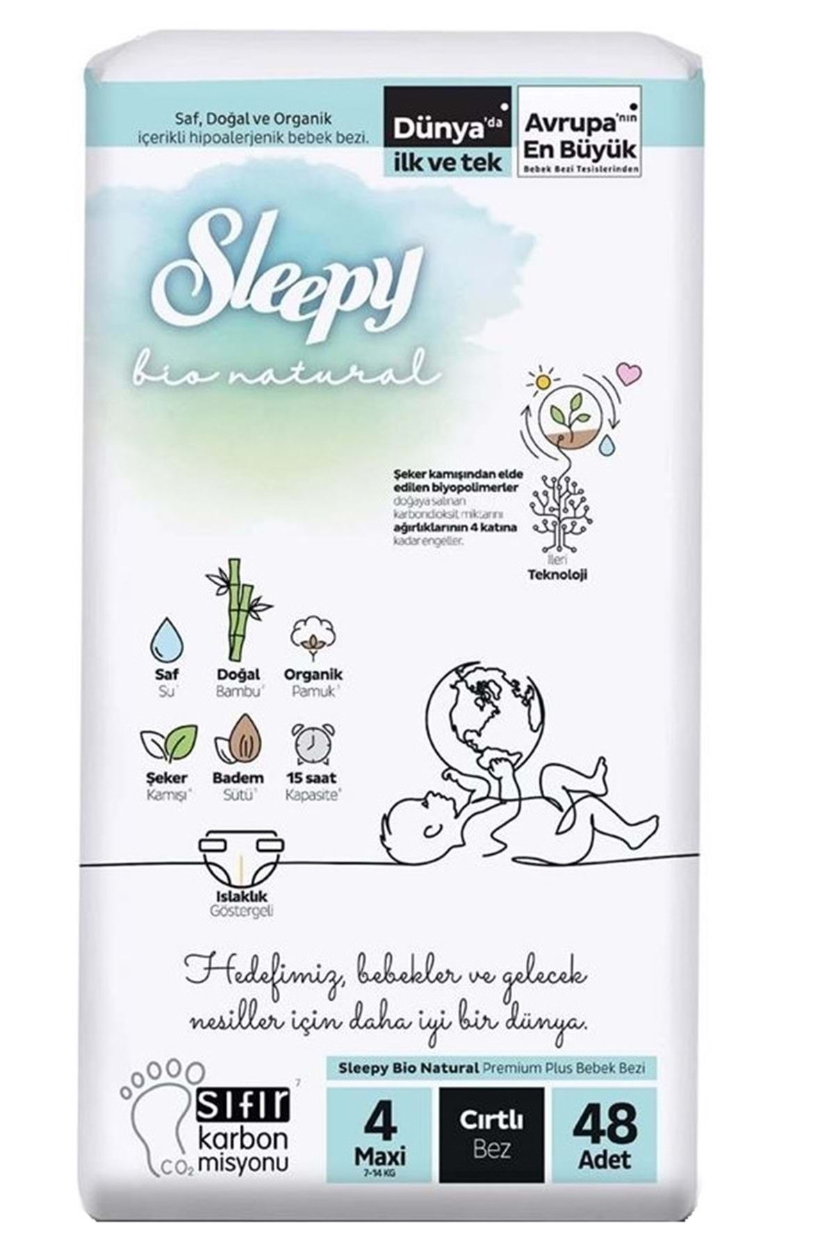 Sleepy-Baby Diapers Bio Natural Size:4 (7-14kg) Maxi 96 Pieces Super Economical Pk 2