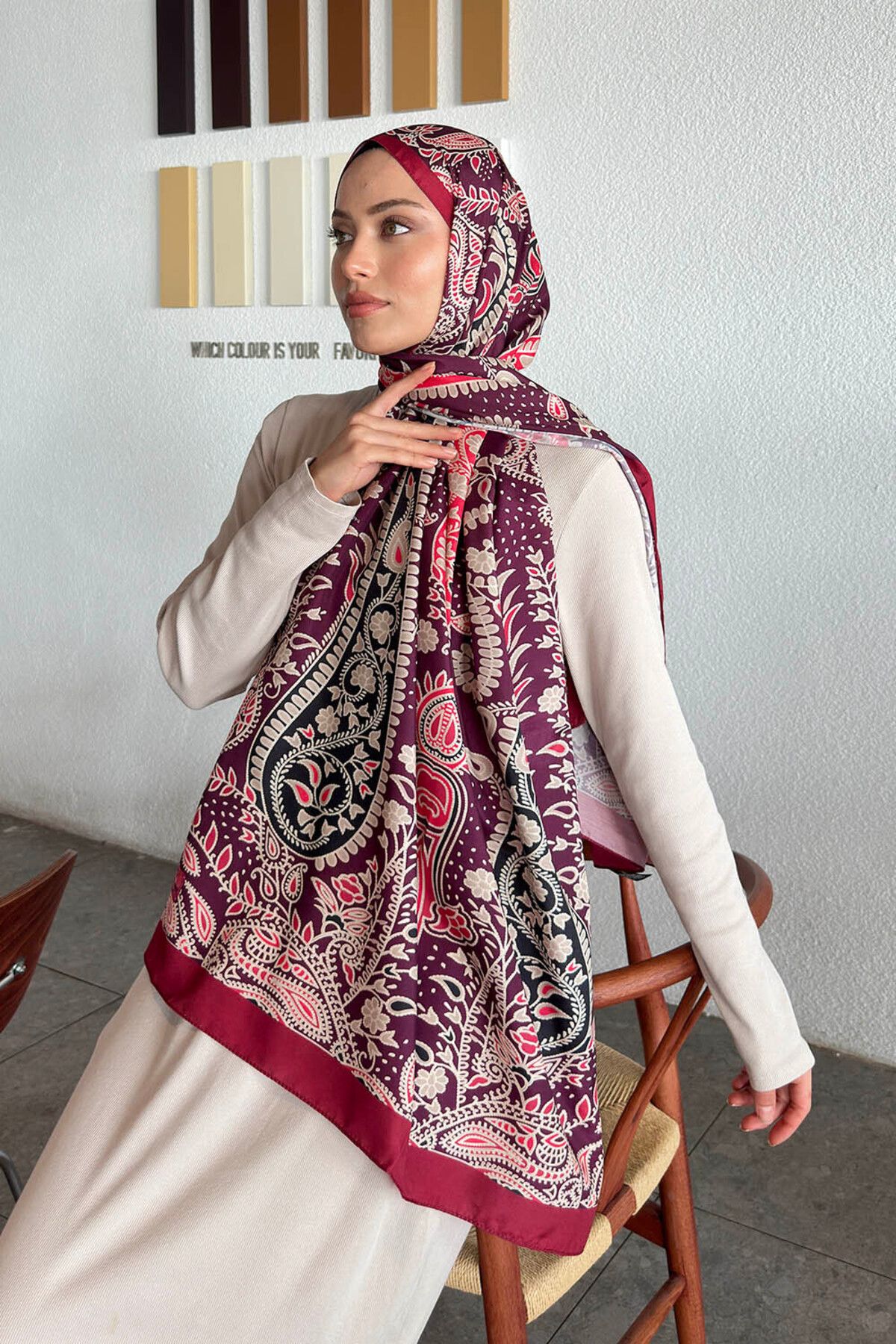 lamelif-Retro Pattern Scented Prime Series Shawl 3