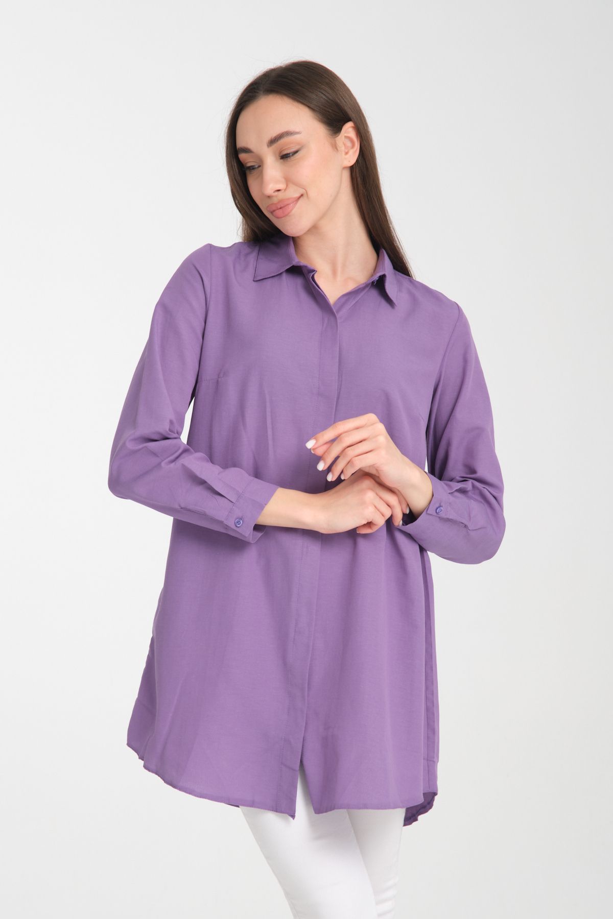 ensade-Back Pleat Hidden Button Woven Shirt 2