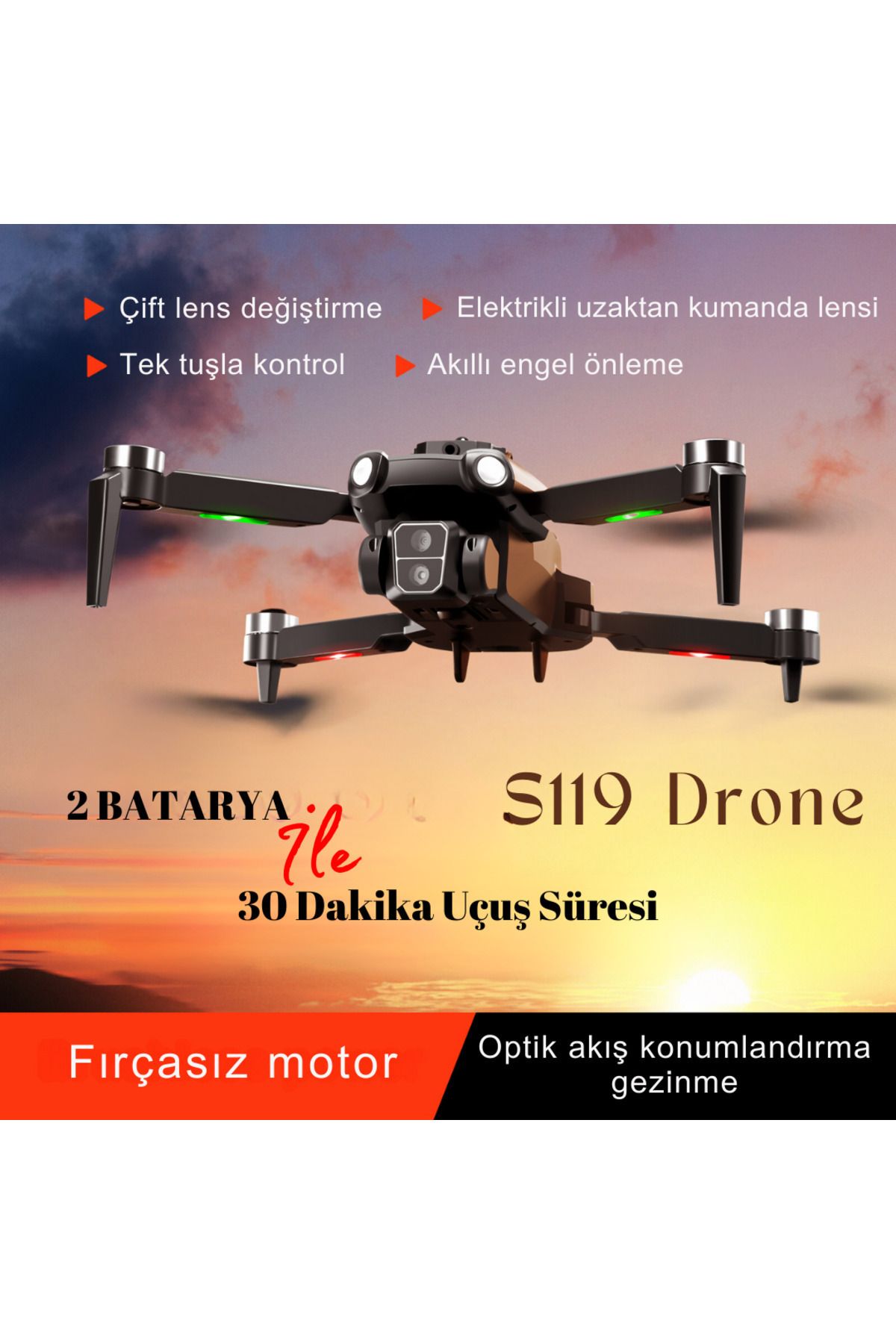 piha S119 Drone Fırçasız Motor 2batarya Ile 30dakika Uçuş 1080p Hd Kamera Engelden Kaçınma