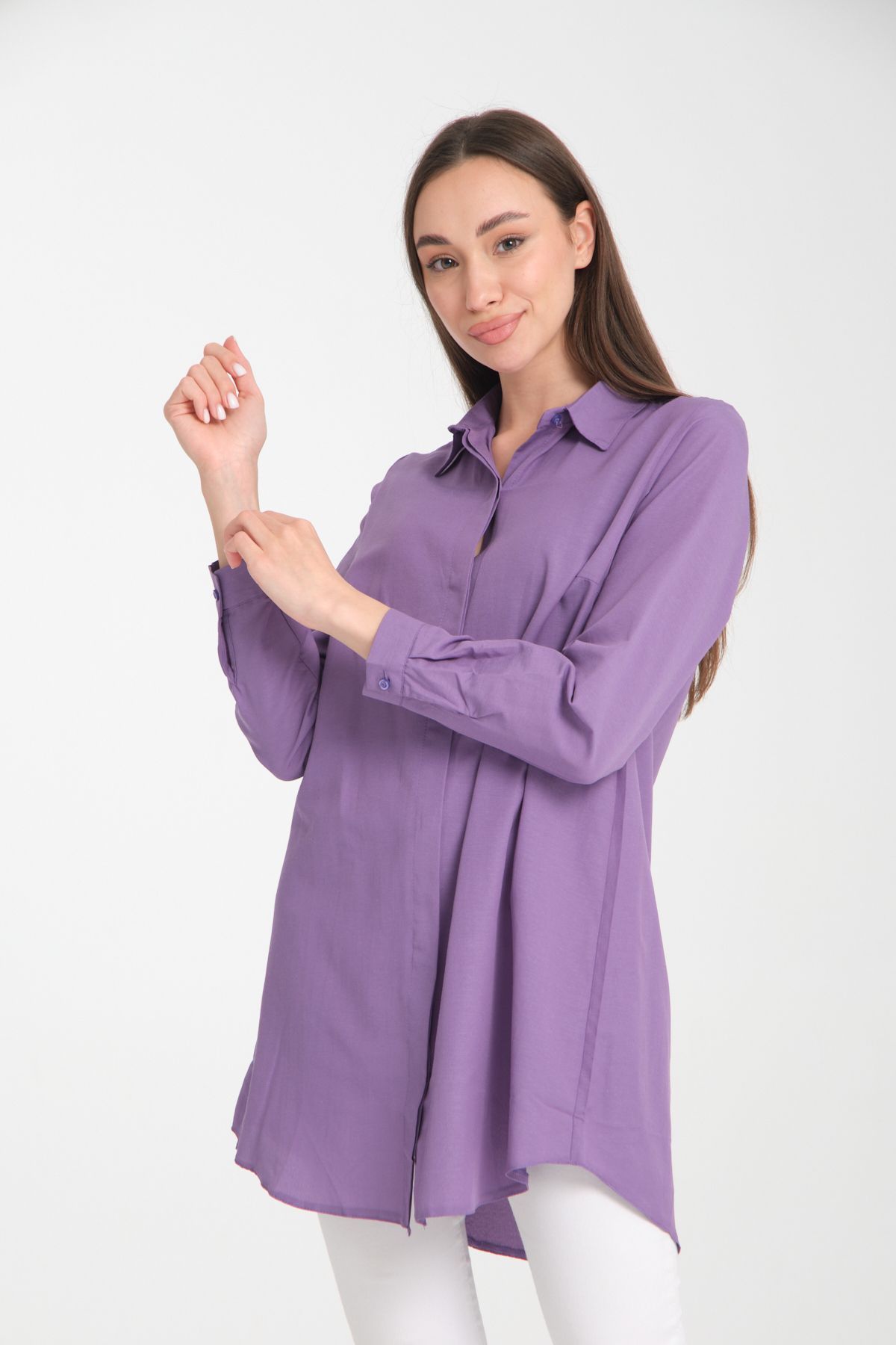 ensade-Back Pleat Hidden Button Woven Shirt 4