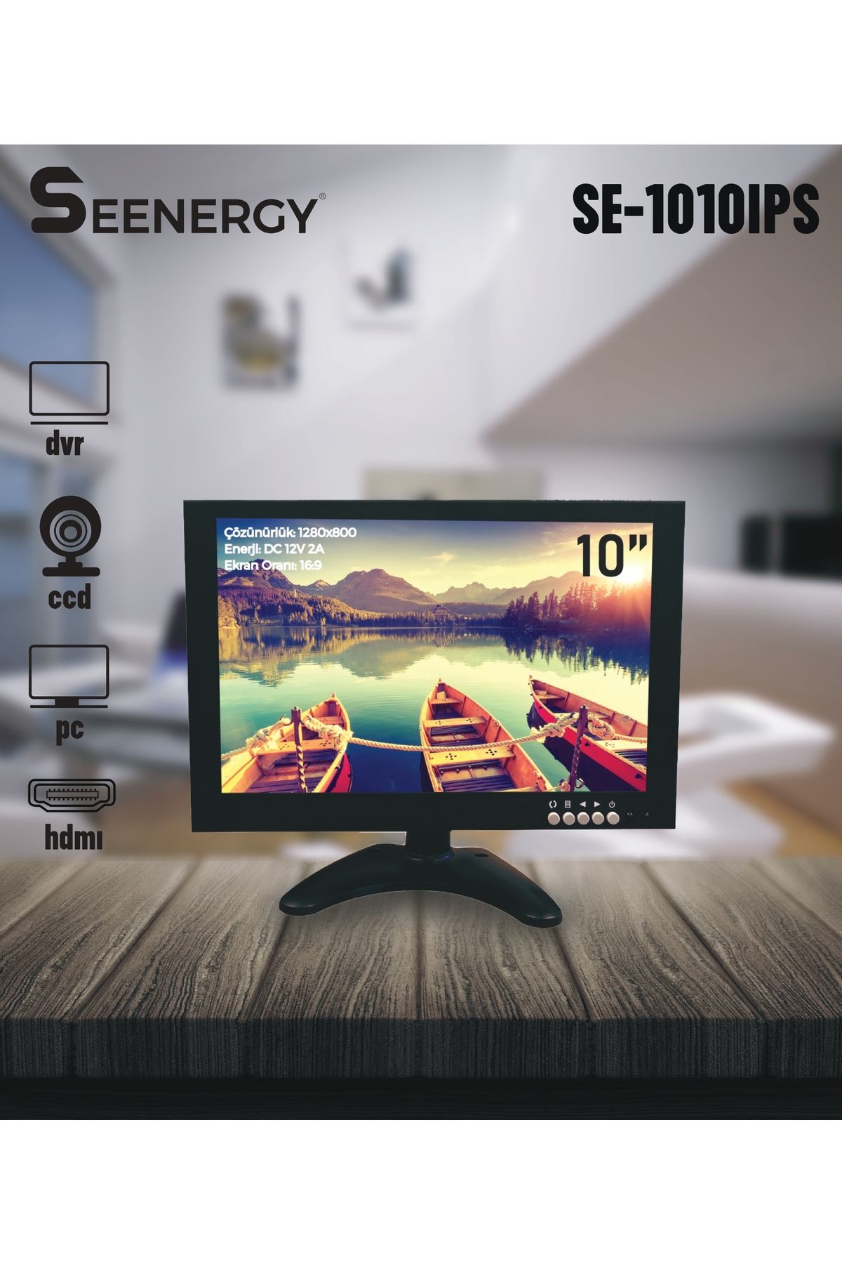 SEENERGY SE-1010IPS 10" HMDI Monitör 10 inç IPS Araç Monitörü HDMI - VGA - Bnc - Av - USB Girişli Monitör