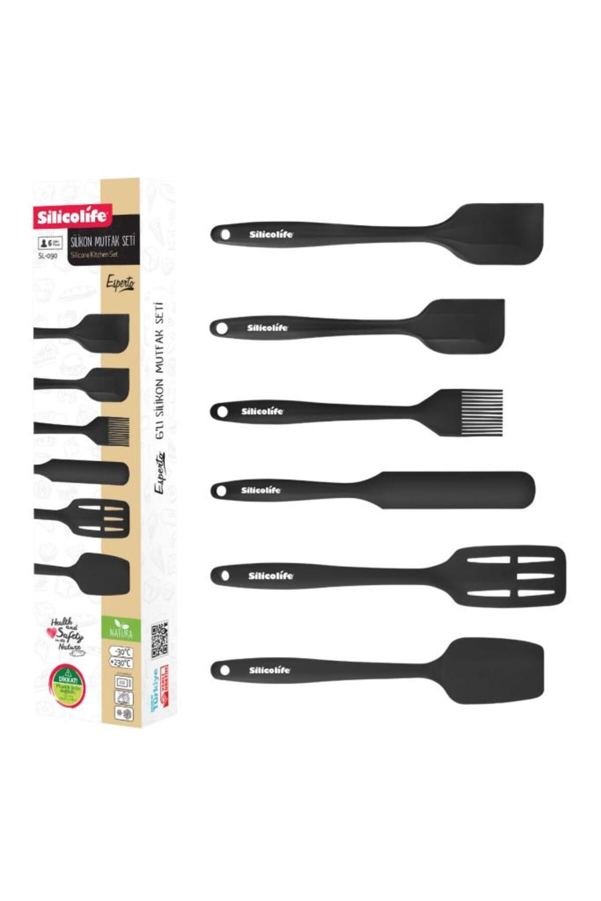 Silicolife-6-Piece Black Silicone Kitchen Set - Heat-Resistant, Fireproof, and Non-Stick 5