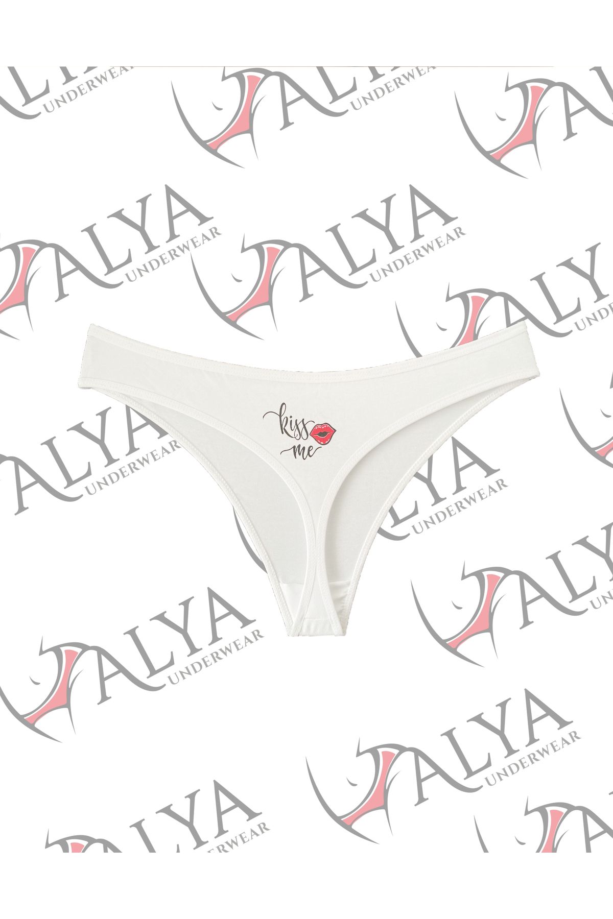 ALYA UNDERWEAR-New Year Themed Printed String, White Thong Panties (Kiss Me Printed) Single Pack 4