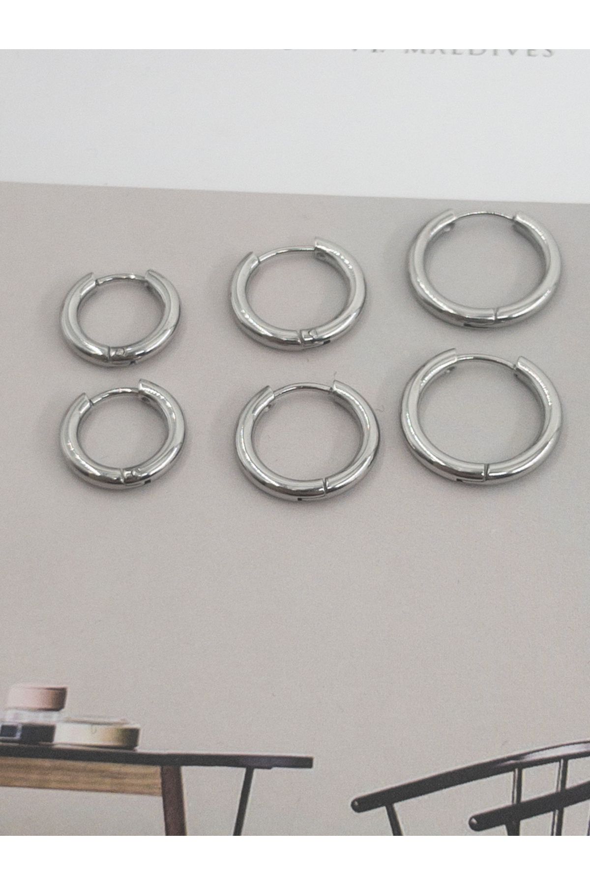 Siya Silver-3 Pairs Hoop Earrings - Anti-Tarnish Steel Silver Color, 19-17-15 mm 6