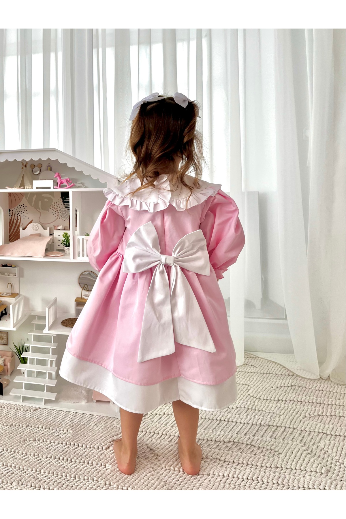 Baby Berry Baby store Kız Bebek Çocuk Bebe Yakalı Fiyonklu Elbise-pembe (fiyonk Çıkarılabilir) fotoğrafı 3 (önizleme)