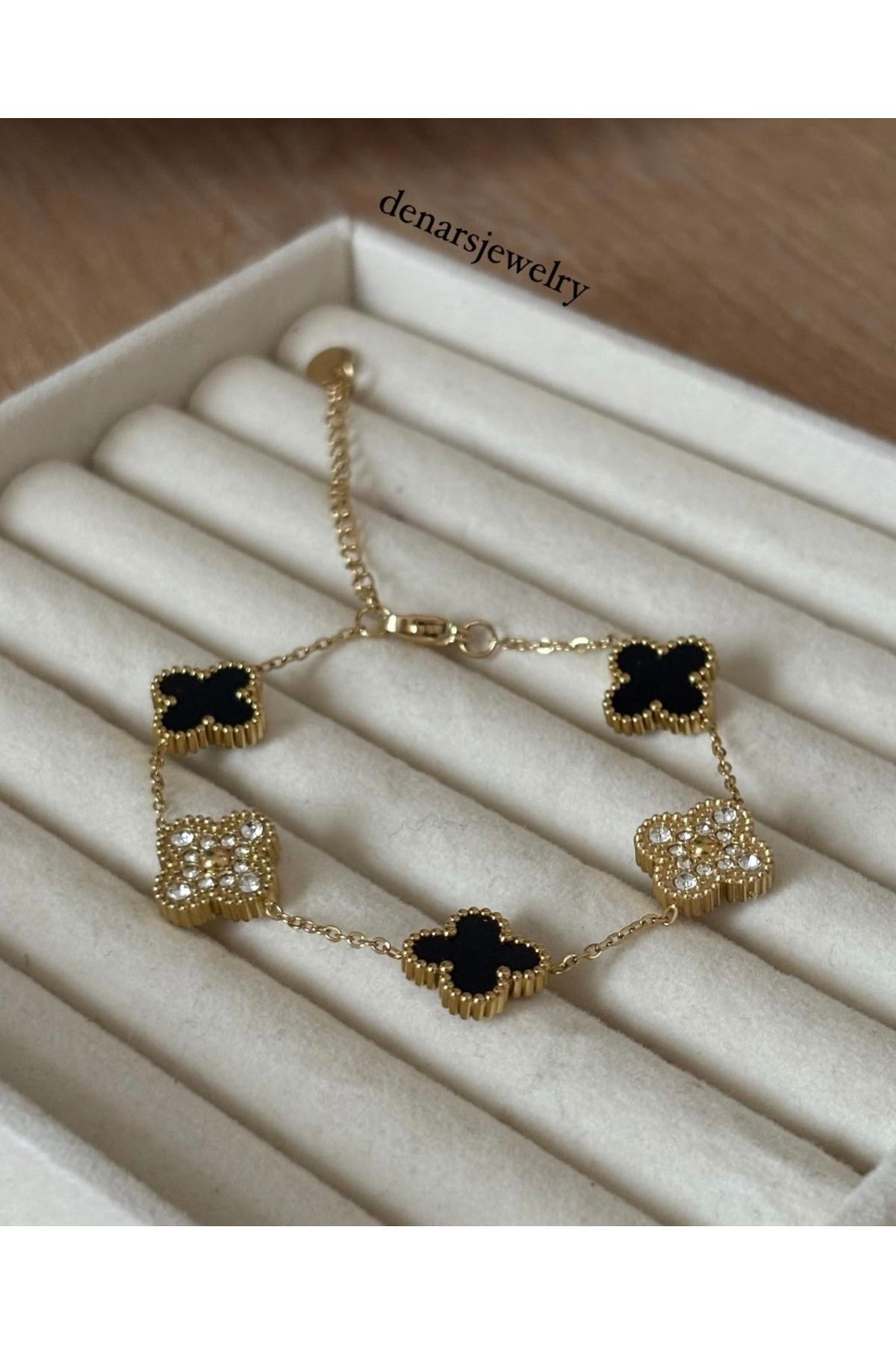 denars jewelry-Gold Stone Clover Bracelet 3