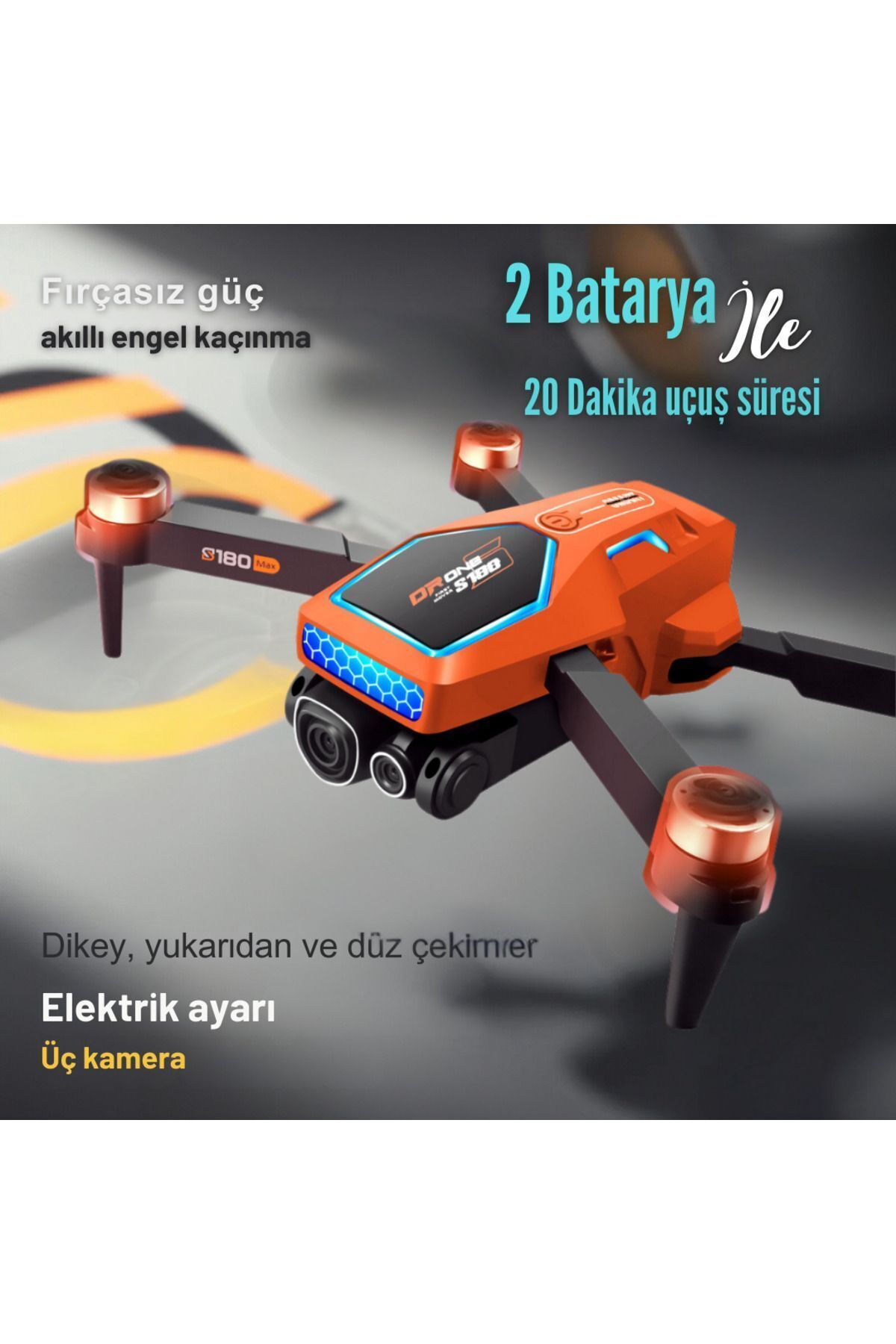 piha S180 Drone Fırçasız Motor 2 Batarya Ile 20 Dakika Uçuş 1080p Hd Kamera