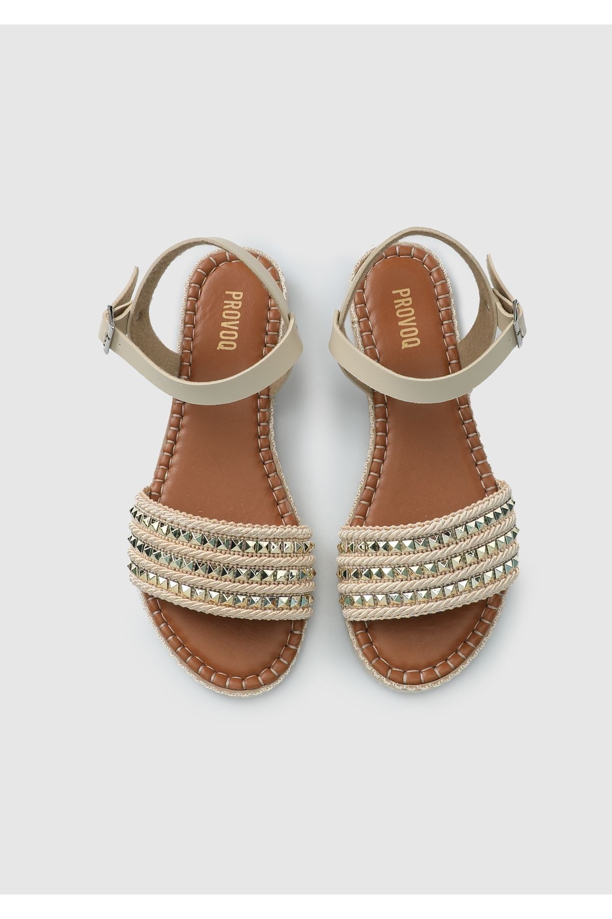 Provoq-Beige Flat Women's Sandals 5