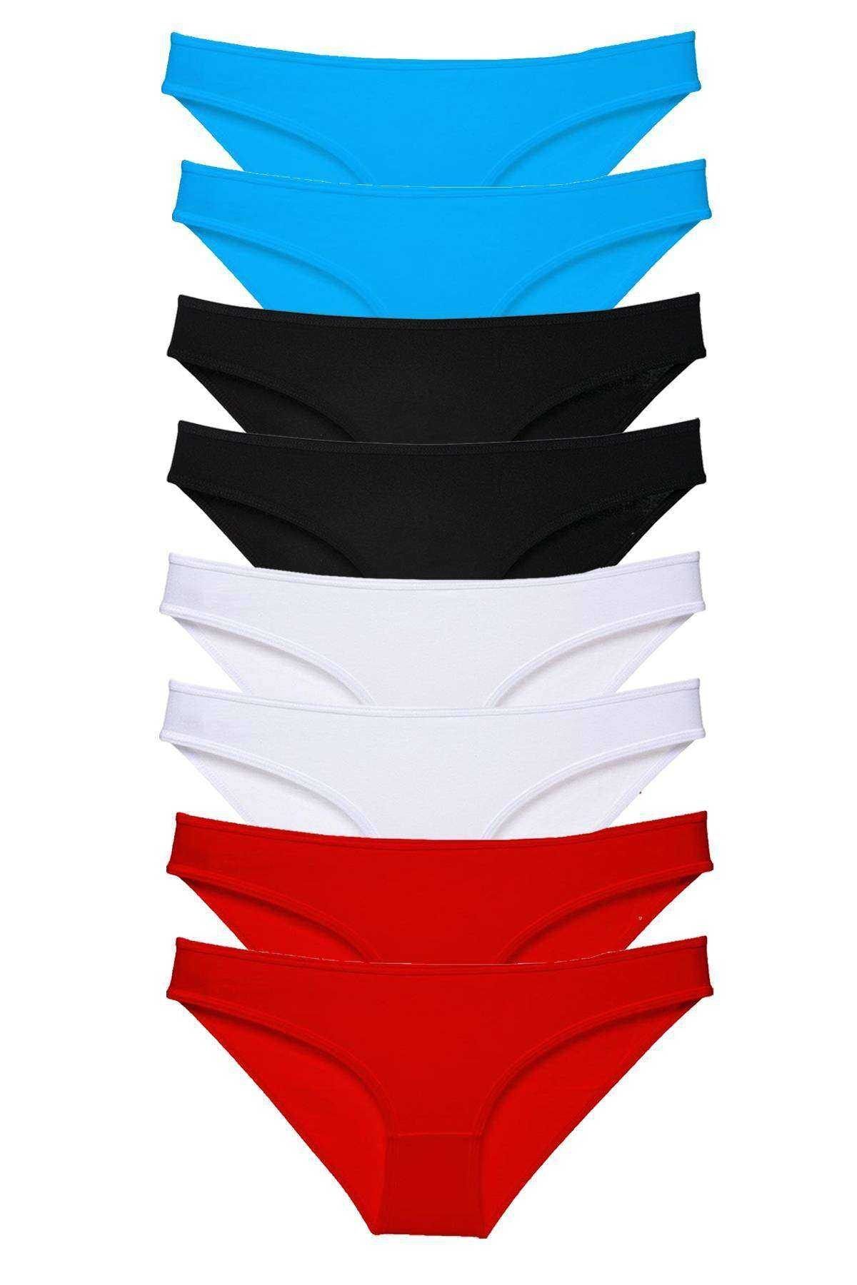 Easy Tedarik 8 adet Süper Eko Set Likralı Kadın Slip Külot Siyah Kırmızı Beyaz Mavi