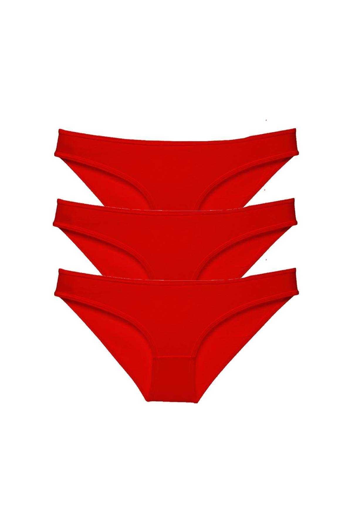 Easy Tedarik 3 adet Süper Eko Set Likralı Kadın Slip Külot Kırmızı