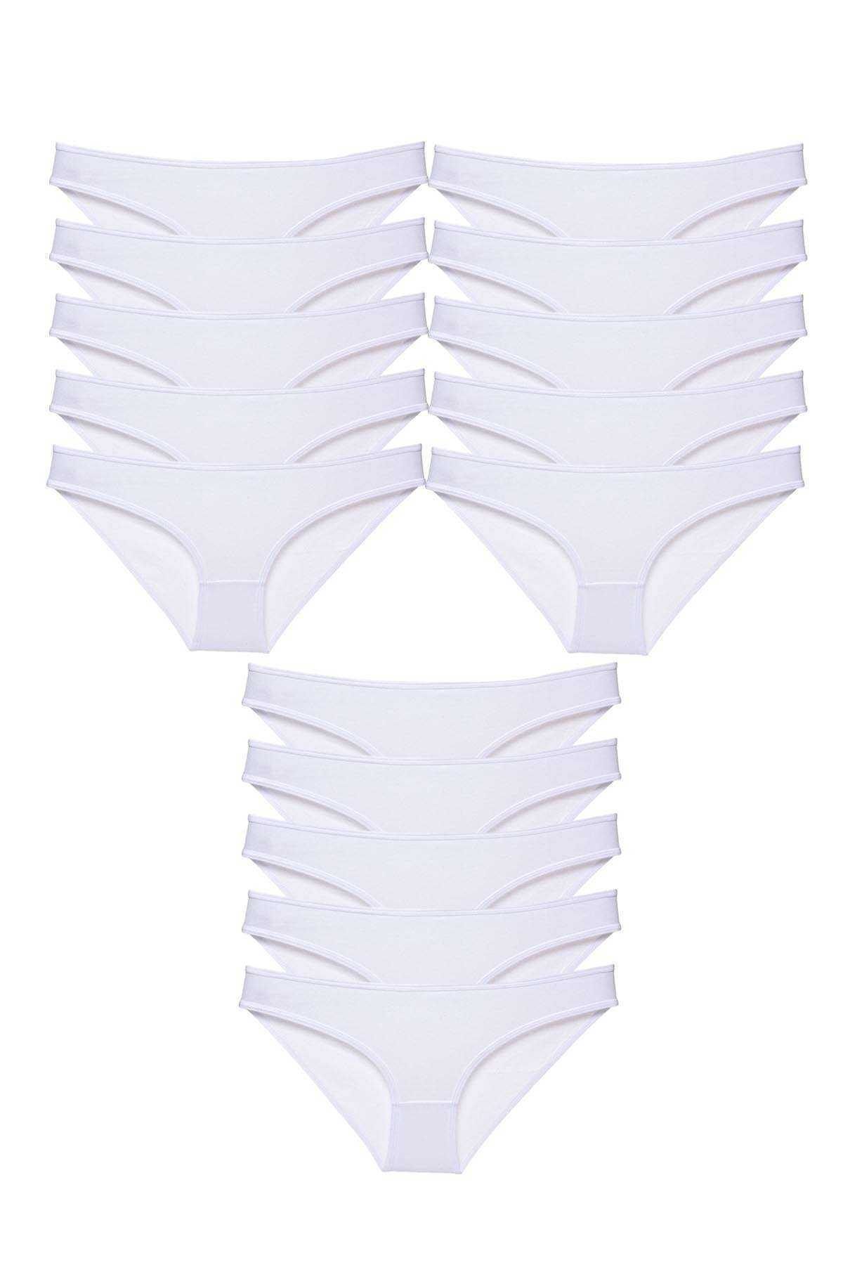 Easy Tedarik 15 adet Süper Eko Set Likralı Kadın Slip Külot Beyaz