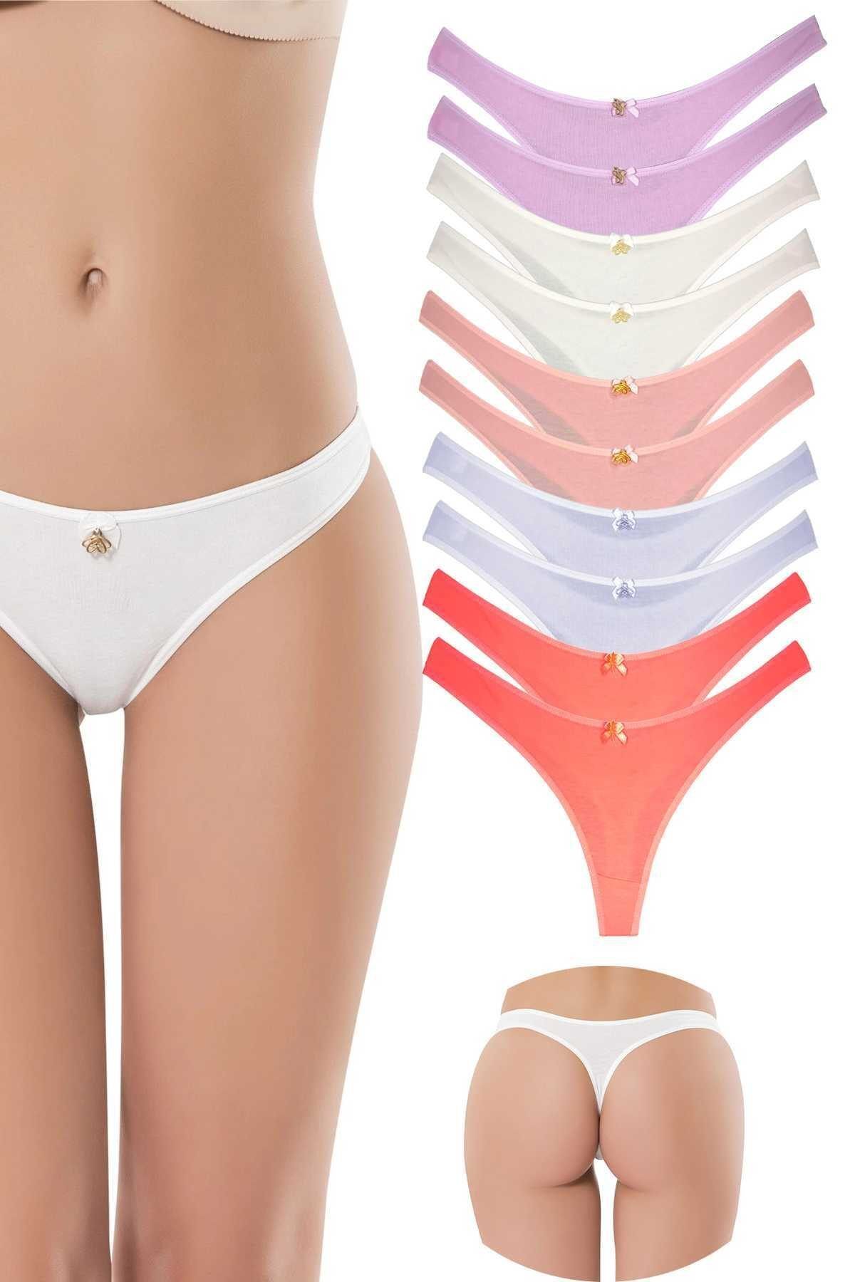 Easy Tedarik 10 Adet Pamuklu Kadın Klasik Tanga Soft Renkler