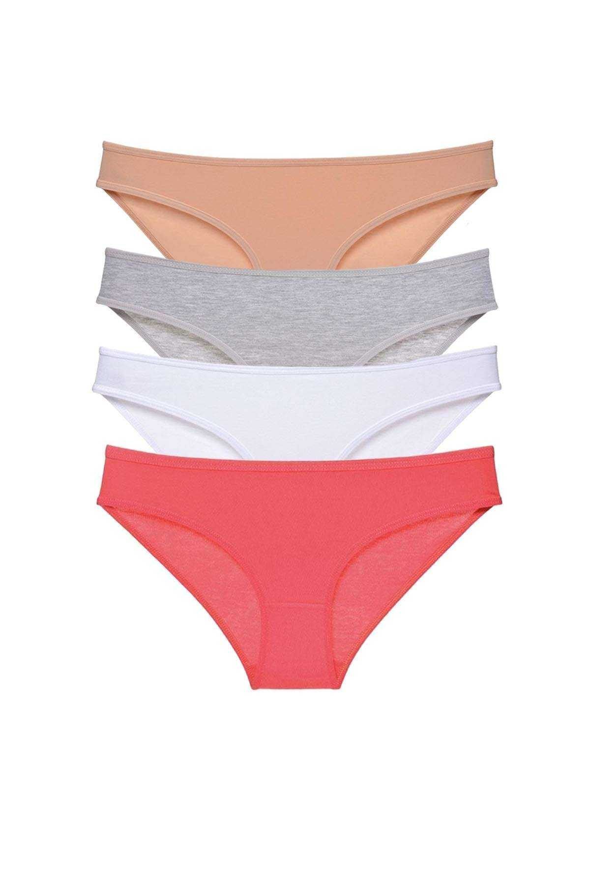 Easy Tedarik 4 adet Süper Eko Set Likralı Kadın Slip Külot Ten Gri Beyaz Fuşya
