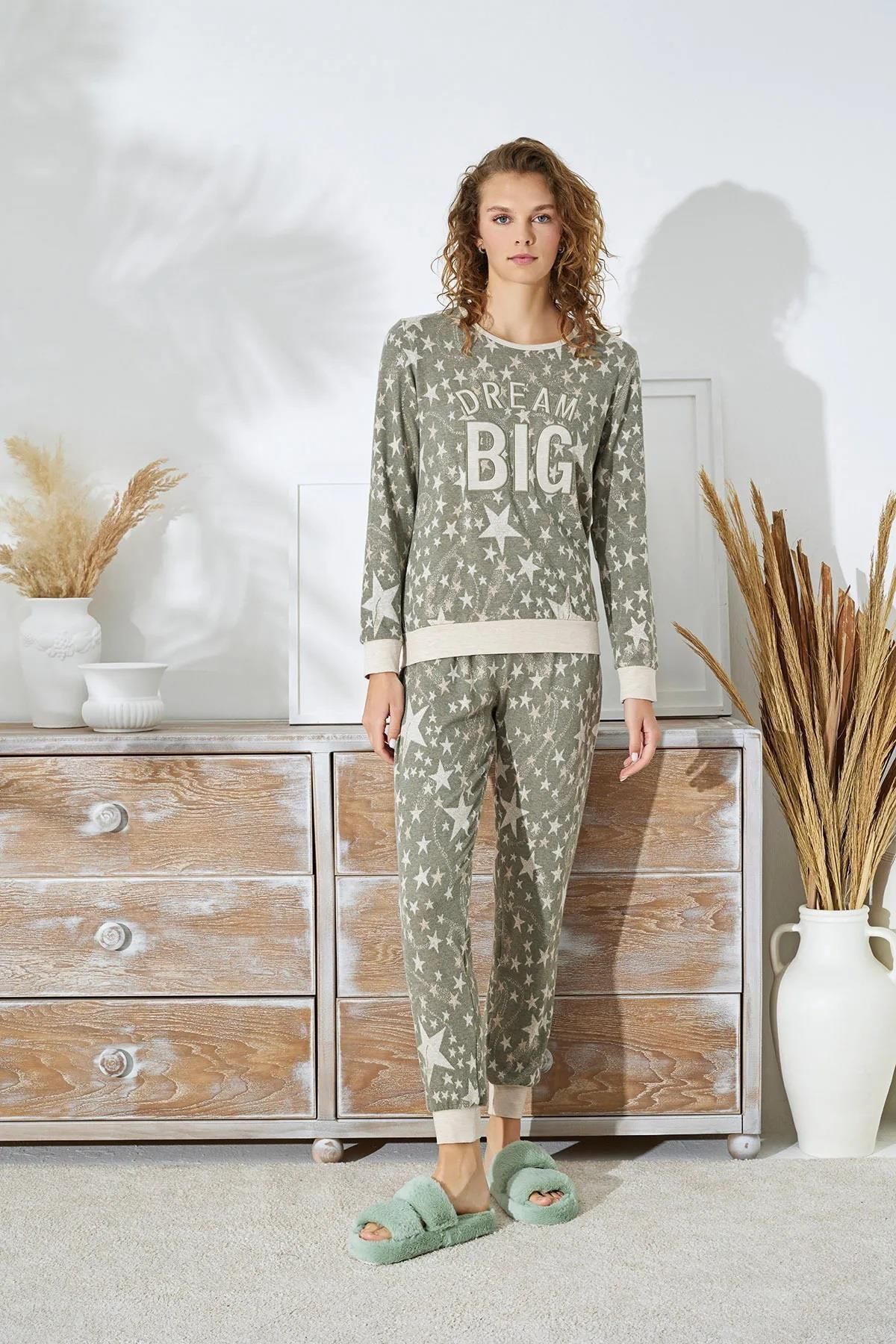 Sevim-15091 Star Pattern Thick Pajamas Set with Elastic Legs 2