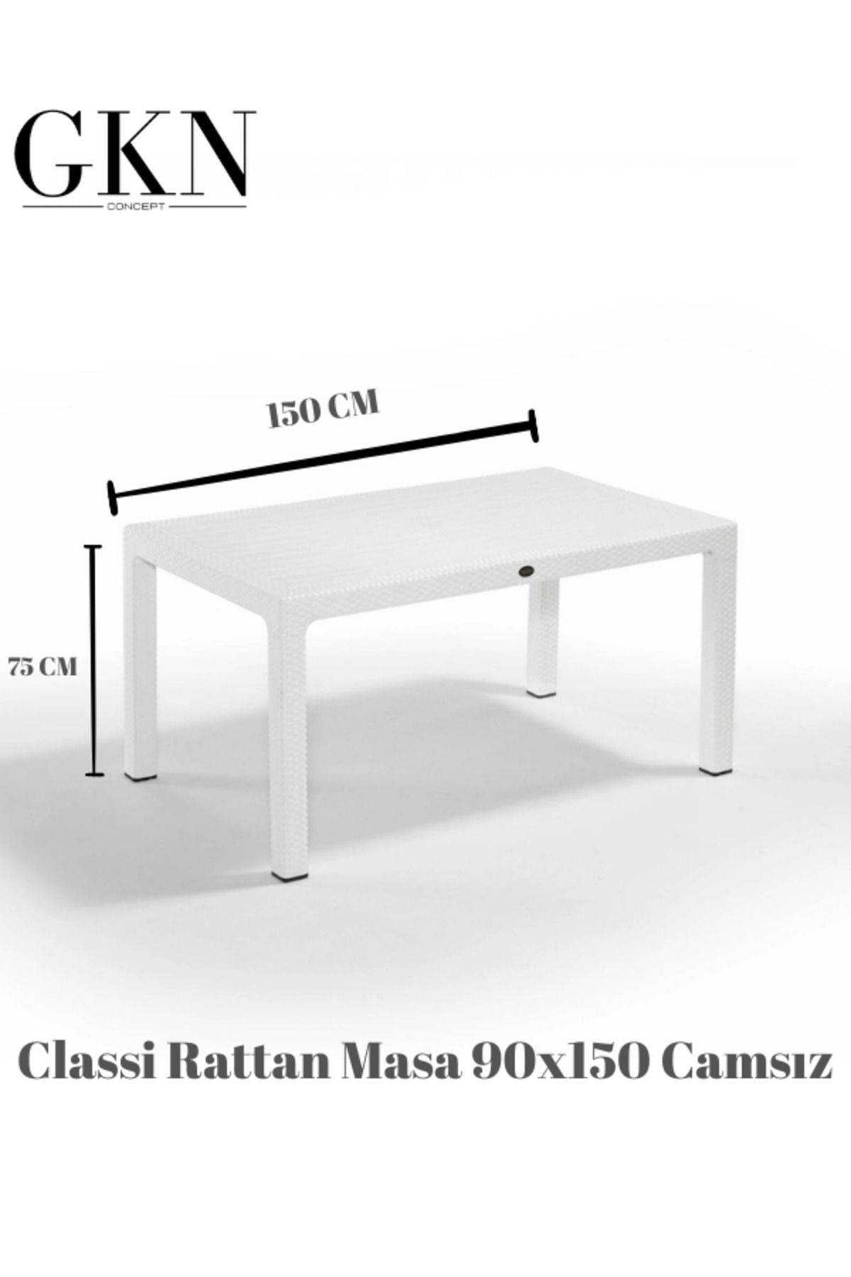 ÖZMOB Novussi Classi Rattan Camsız Masa 90x150 Dikdörtgen Masa Bahçe Masası Rattan Masa Dış Mekan Masası