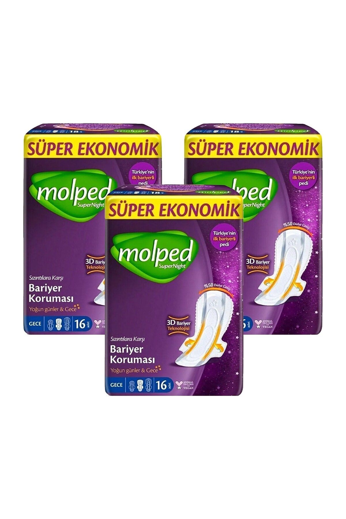 Molped Supernight Gece Bariyer Koruması 16 lı Gece x 3 Adet