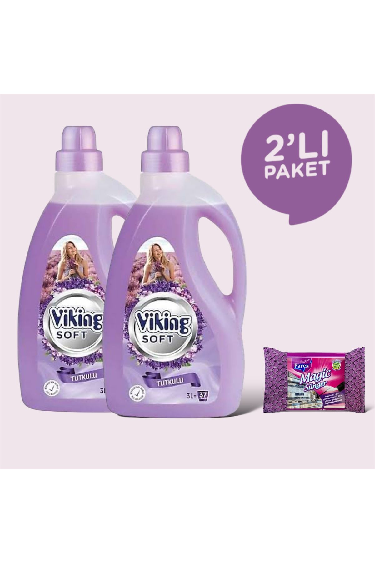 Viking Çamaşır Yumuşatıcısı 2 Adet Tutkulu 3 Litre + Magic Sünger