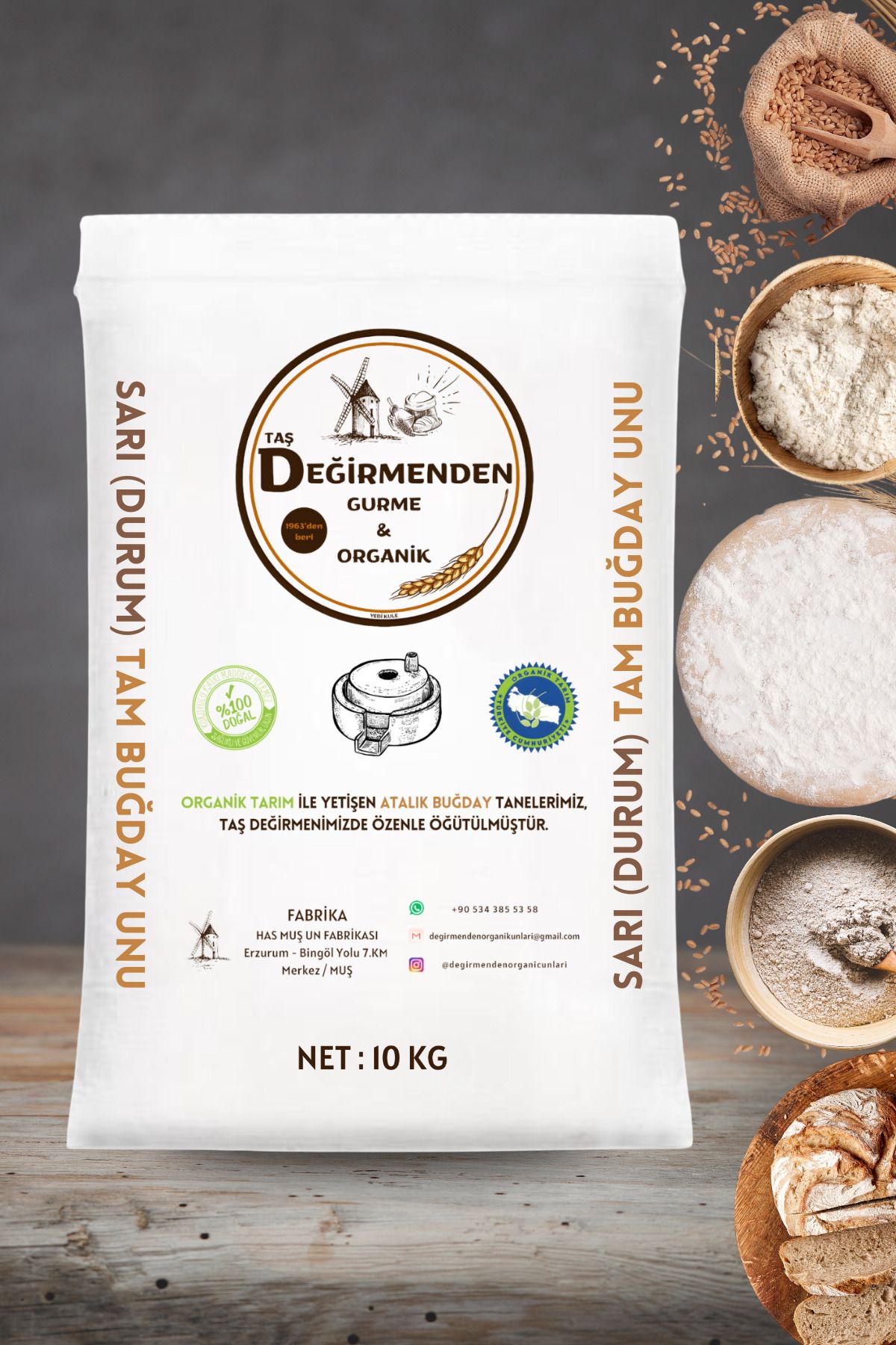 Değirmenden Organik Atalık Sarı Durum Tam Buğday Unu - 10 Kilo