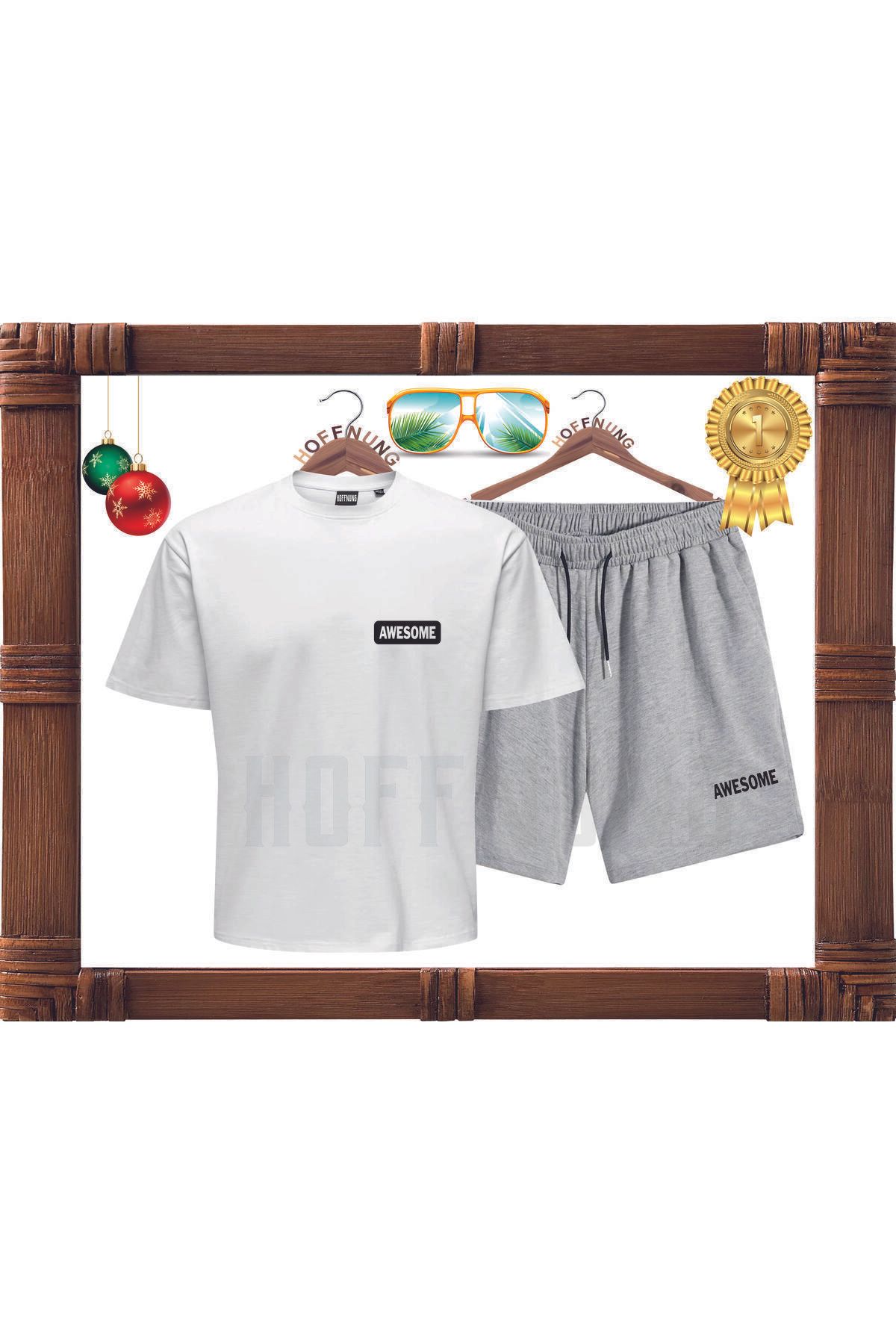 HOFFNUNG Full Shorts Awesome Mükemmel Baskılı Oversize Yazlık Alt Üst Takım
