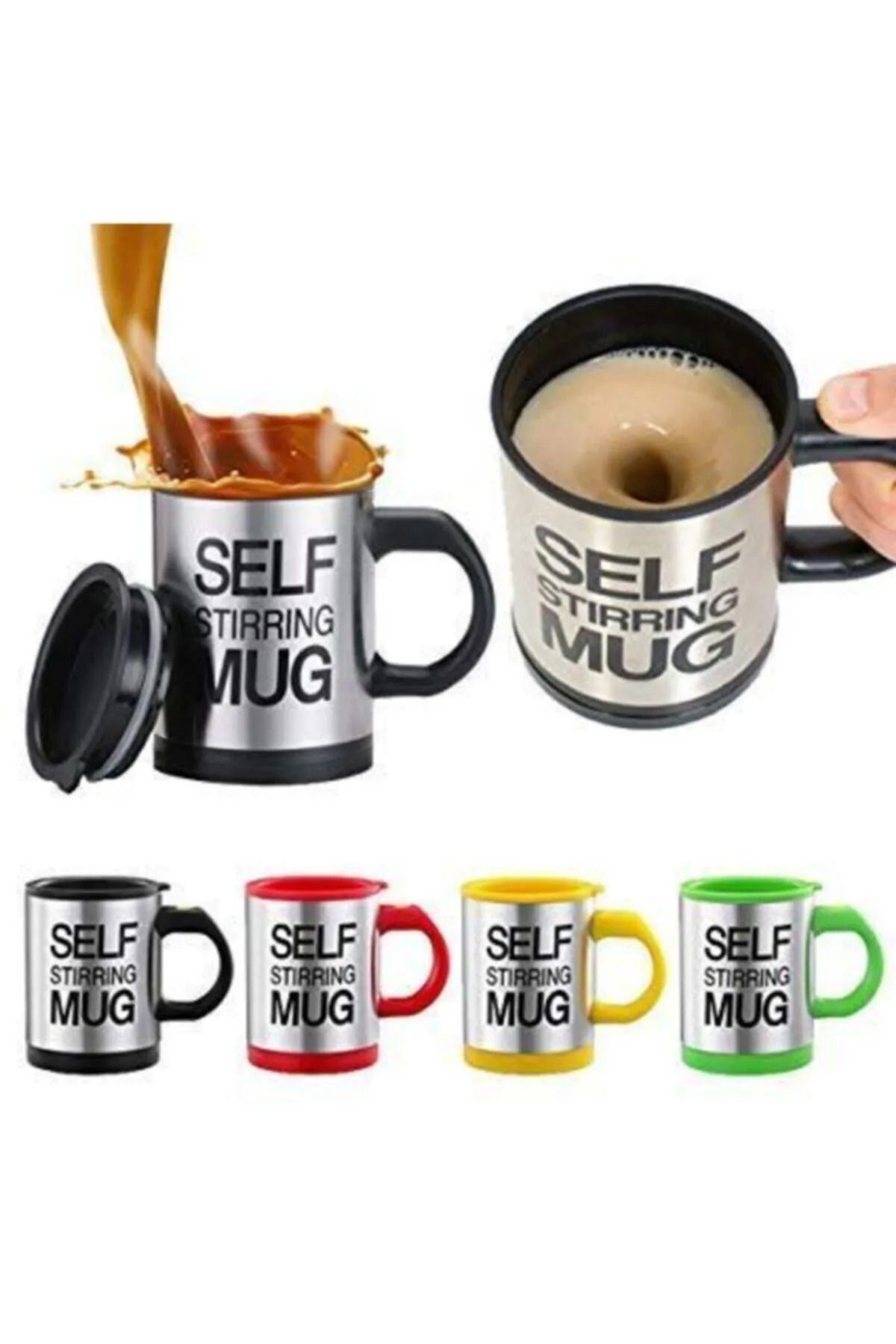 teknotrust Profesyonel Kendi Kendini Karıştıran Mikser Kupa Termos Bardak; Self Stirring Mug Paslanmaz Çelik