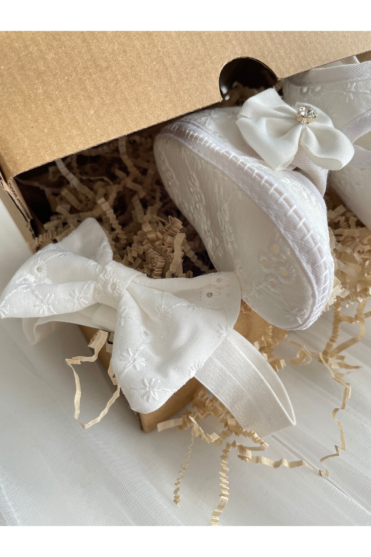 MASALBABY Kız Bebek Fistolu Patik / Yeni Doğan Hediyelik / Saç Bantlı Ekru Mevlüt Patiği fotoğrafı 4 (önizleme)