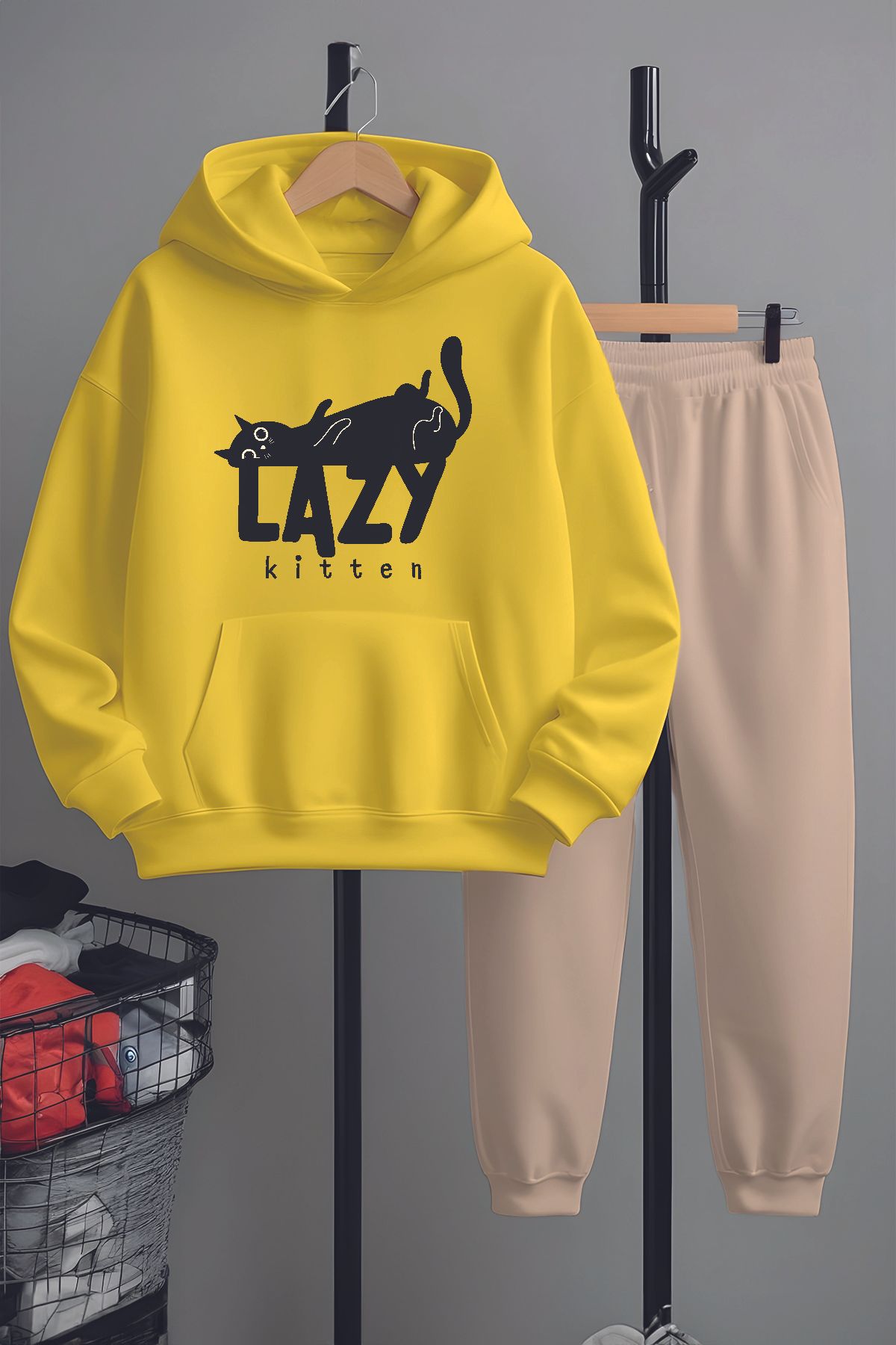 MYADA Set De Trening De Sus Și De Jos Cu Imprimeu Lazzy Cat Premium 23350 Unisex - 5–6 years