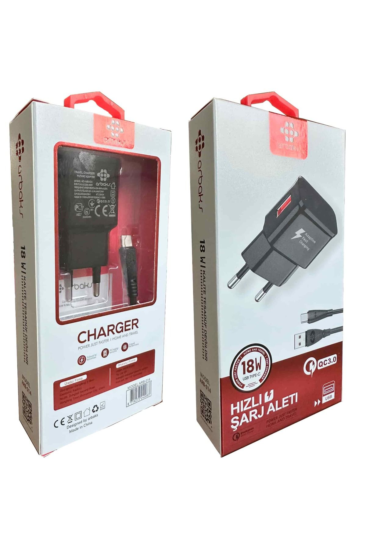 TEKNOTOK TYPE-C / 3.4A-18W Qualcomm Hızlı Şarj Aleti Arbaks ARB-014(SİYAH)