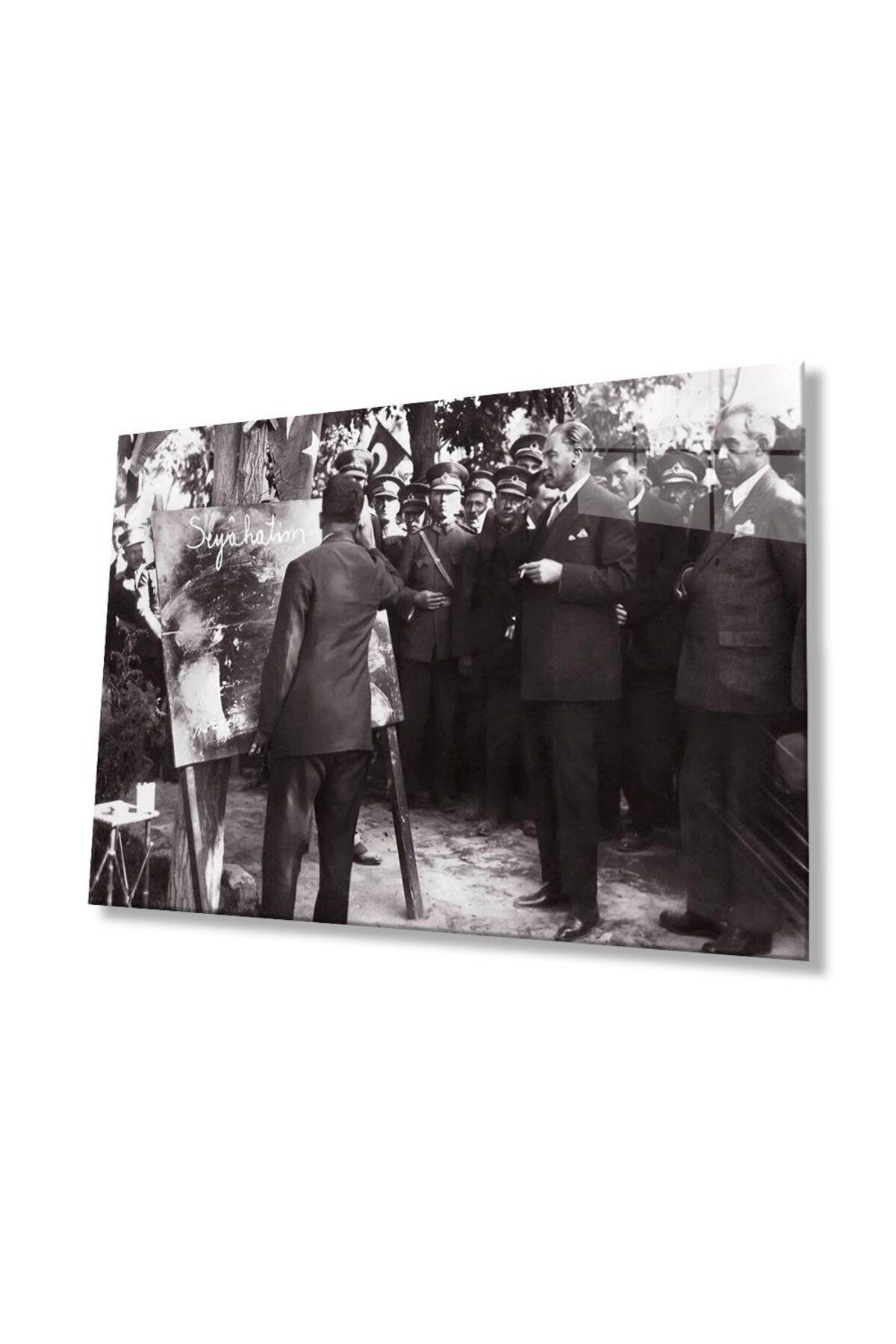 idealizbiz Atatürk Cam Tablo 4mm Dayanıklı Temperli Cam, Atatürk Glass Wall Art