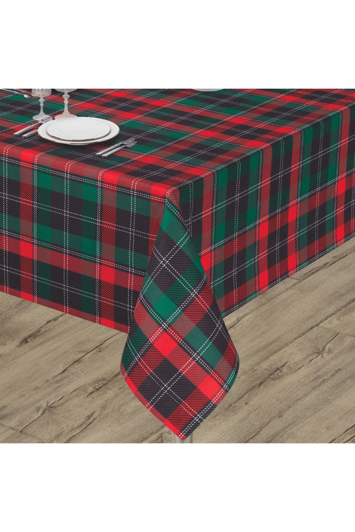 Solinas Collection-Christmas Plaid Pattern Red Green Tablecloth 3