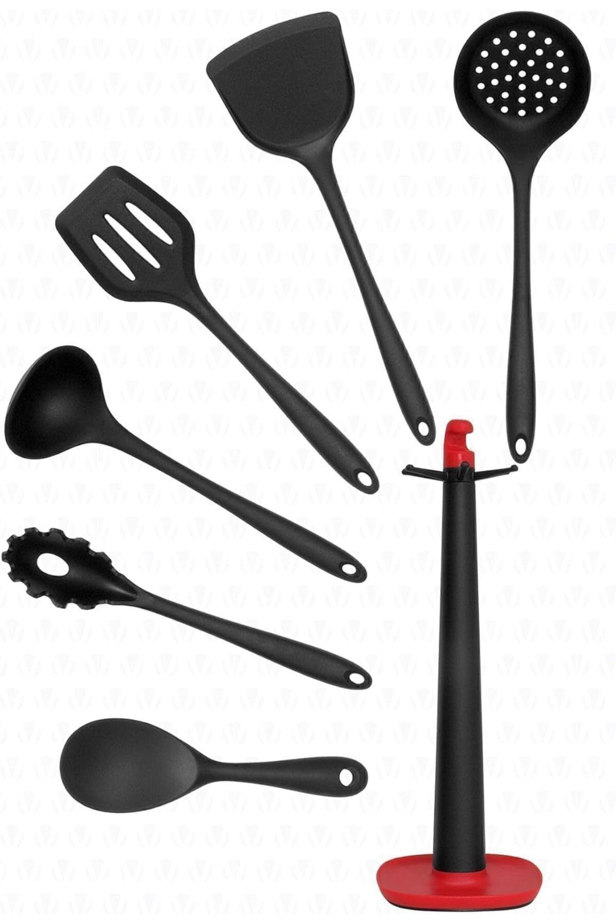 STOREMAX nffashopm Claris Standlı Isıya Dayanıklı Yanmaz Yapışmaz Silikon Spatula Seti 7 Parça Siyah s