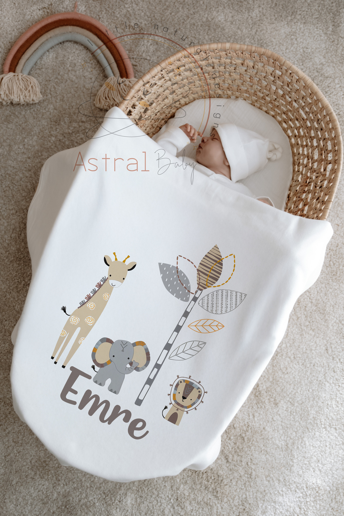 Astral Baby İsimli %100 Organik Pamuk 12'li Hastane Çıkışı Gri Zürafa Ve Arkadaşları fotoğrafı 3 (önizleme)