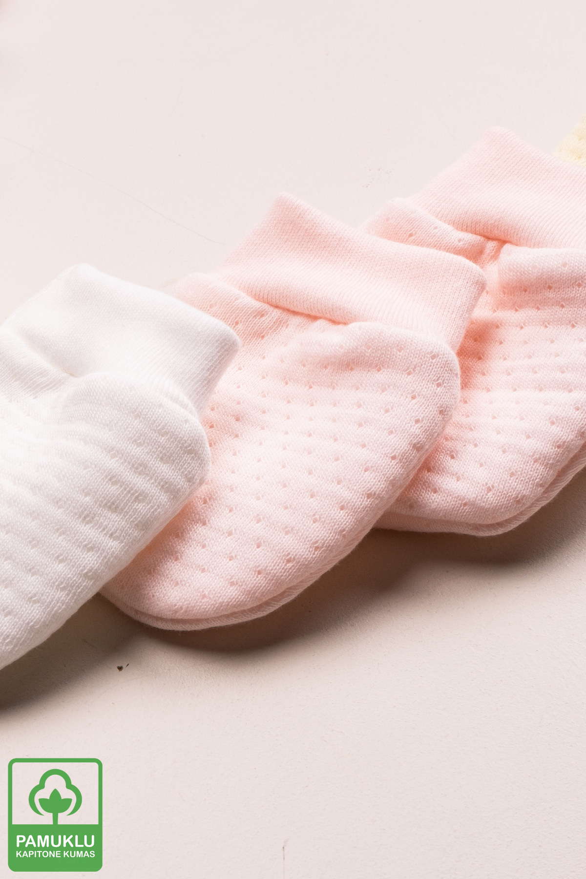 Miniel Unisex Bebek Yenidoğan Organik Pamuklu Kapitone Kumaş Bebek Eldiveni 3 Çift  Set fotoğrafı 6 (önizleme)