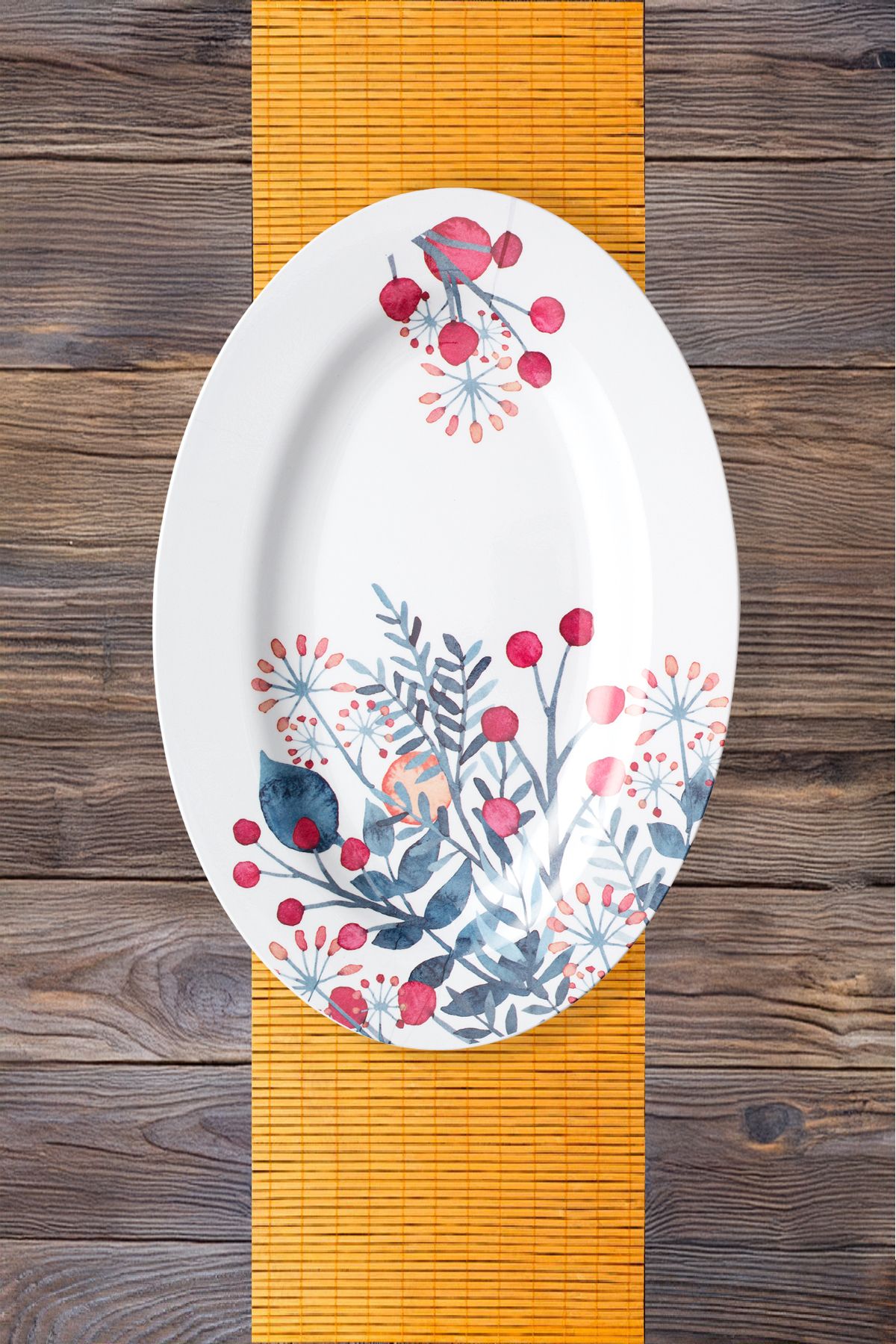 nazen-Mimhome Denim Boat - 37cm Cherry Plate: Horeca Restaurant Fish Service - Medium Salad and Fruit Presentation 2