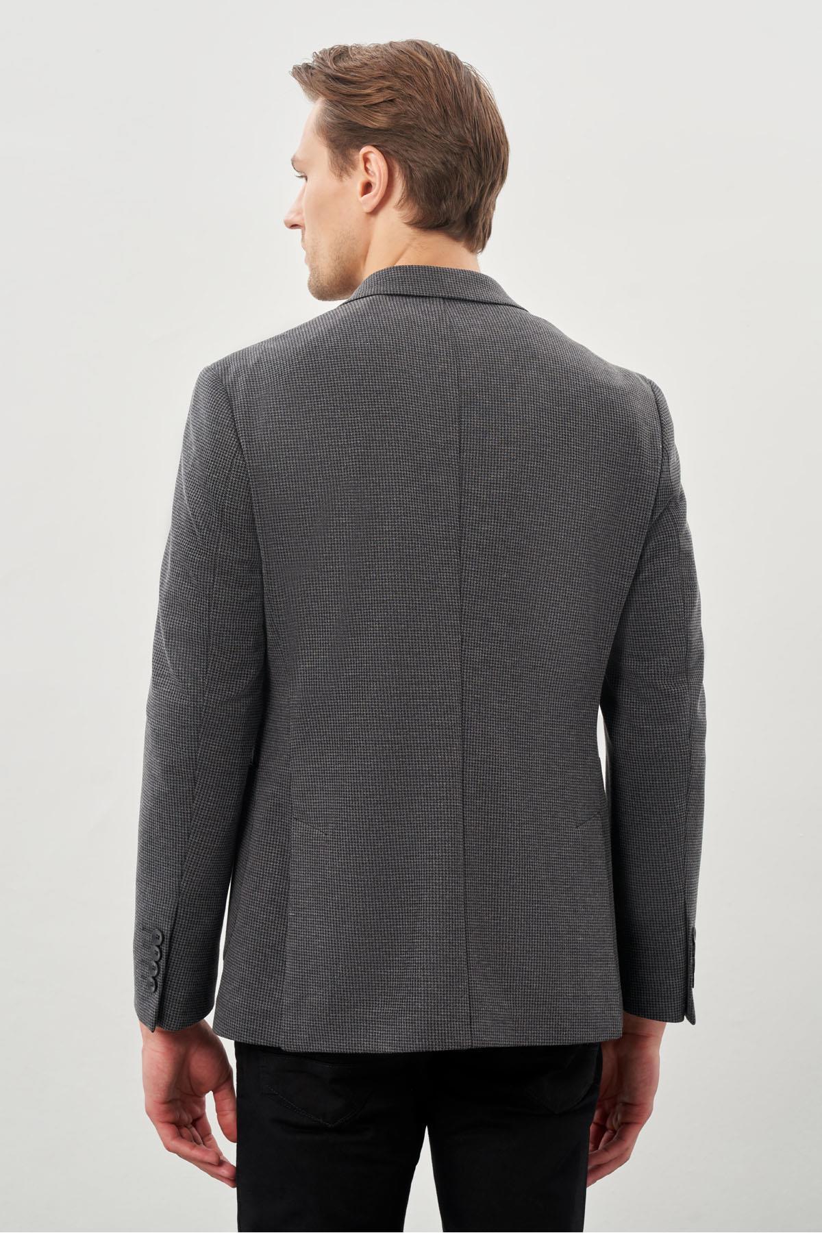 İmza  Siyah Kazayağı Desen Örme Mono Yaka 2 Düğme 6 Drop Slim Fit Classic Ceket 1002245166_001 - Görsel 5