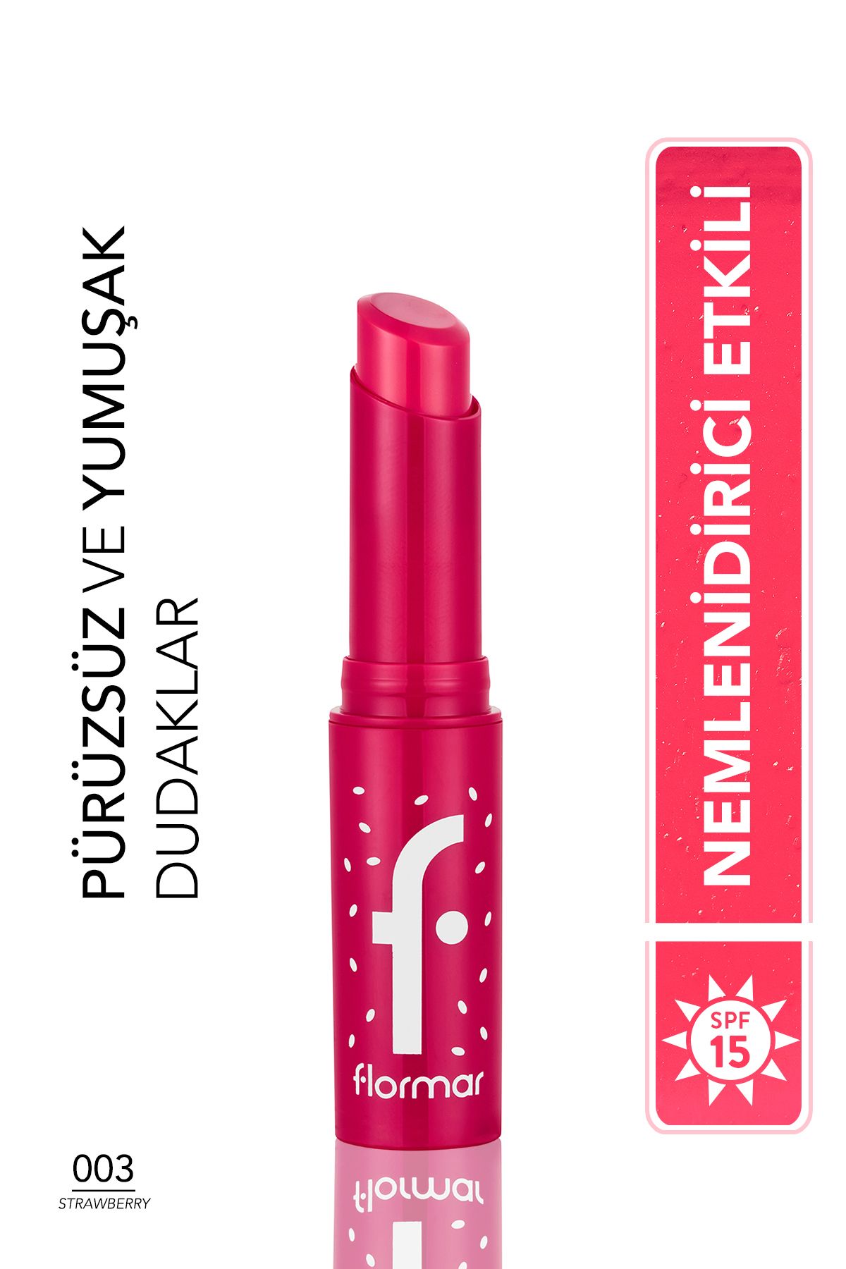 Flormar Shea ve Kakao Yağı İçeren Stik Renkli Dudak Nemlendiricisi - Lip Balm -003 STRAWBERRY-8690604555383