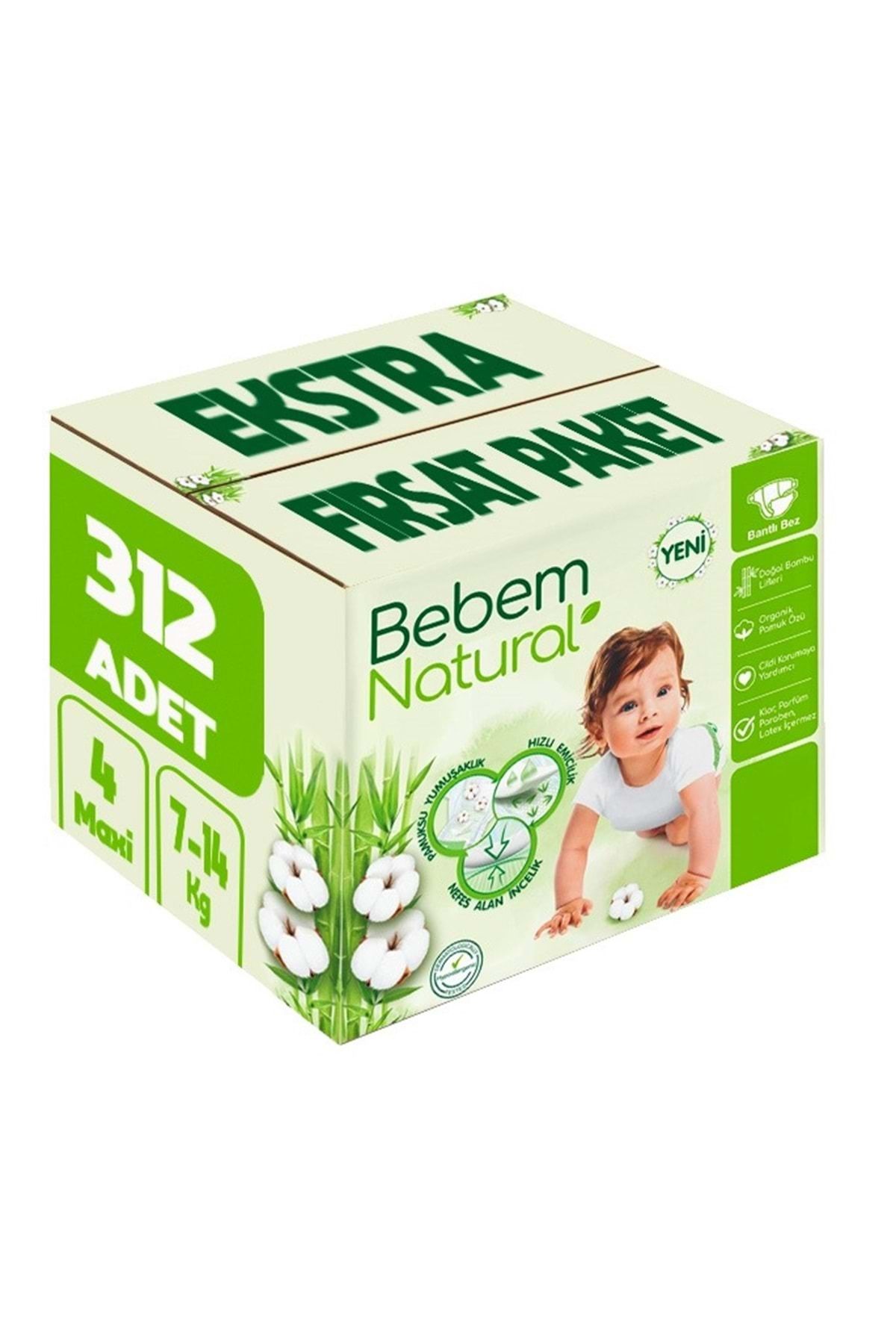 Bebem Natural Bebem Bebek Bezi Natural Beden:4 (7-14Kg) Maxi 312 Adet Ekstra Fırsat Pk