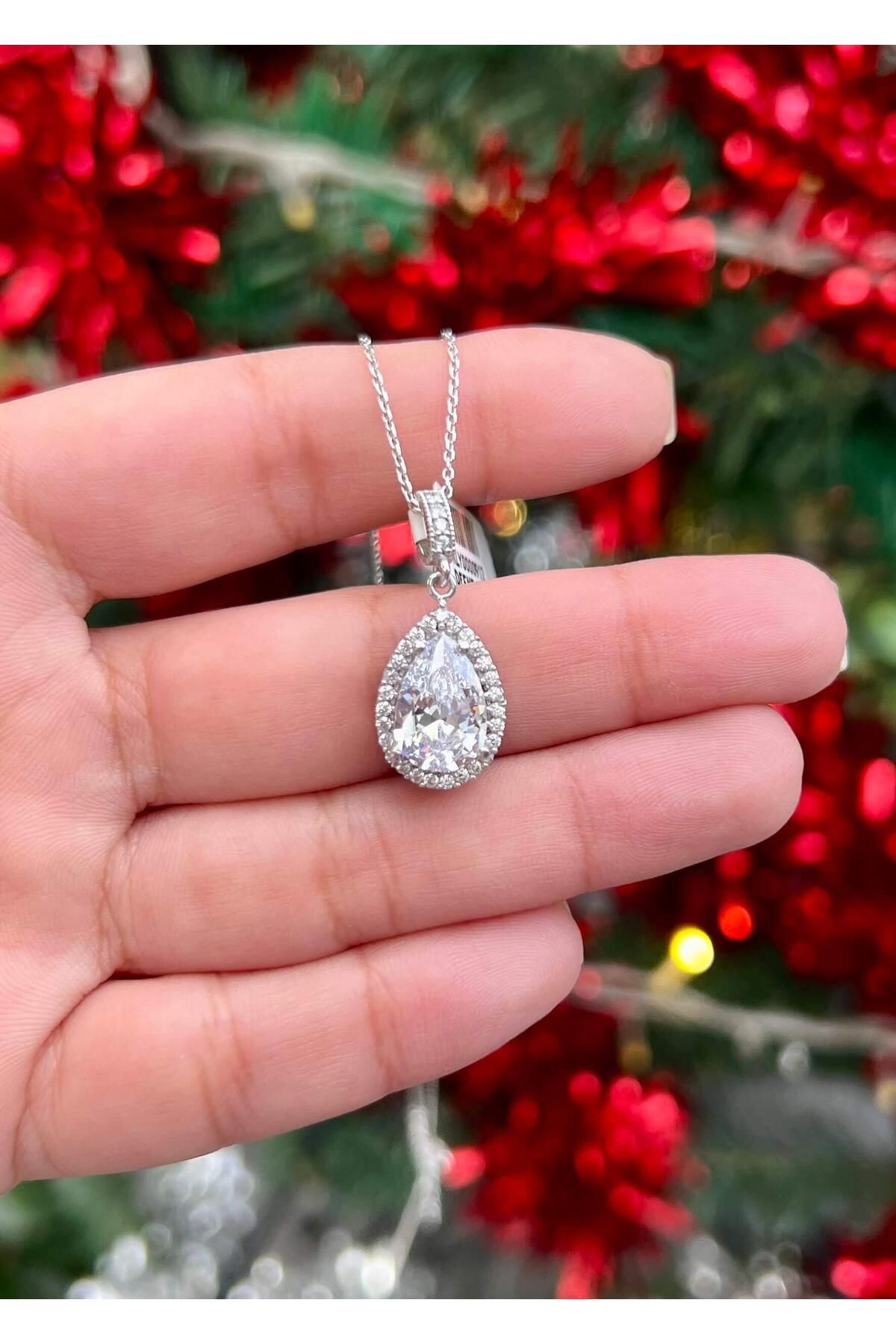 Defne Silver Damla Taşlı Kolye